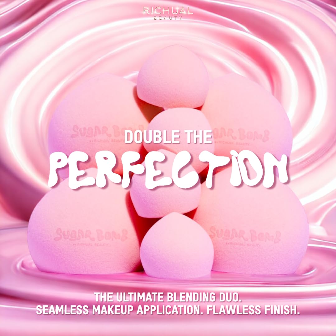 BIG SUGAR BOMB BLENDER Set by Richual Beauty ~ Butter Soft Marshmallow Makeup Sponges for Face & Body ~ Incl: 1 LARGE & 1 MINI Mochi Makeup Sponge ~ Flawless Application of Foundation Creams & Powders - Medaid International