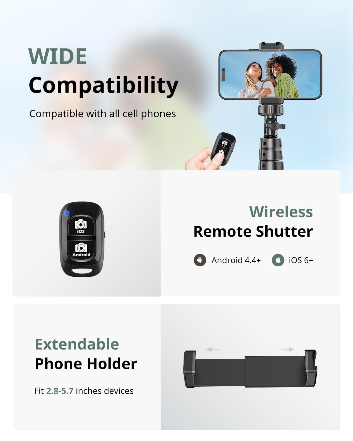 SENSYNE 62" Phone Tripod & Selfie Stick, Extendable Cell Phone Tripod Stand with Wireless Remote and Phone Holder, Compatible with iPhone Android Phone, Camera - Medaid International