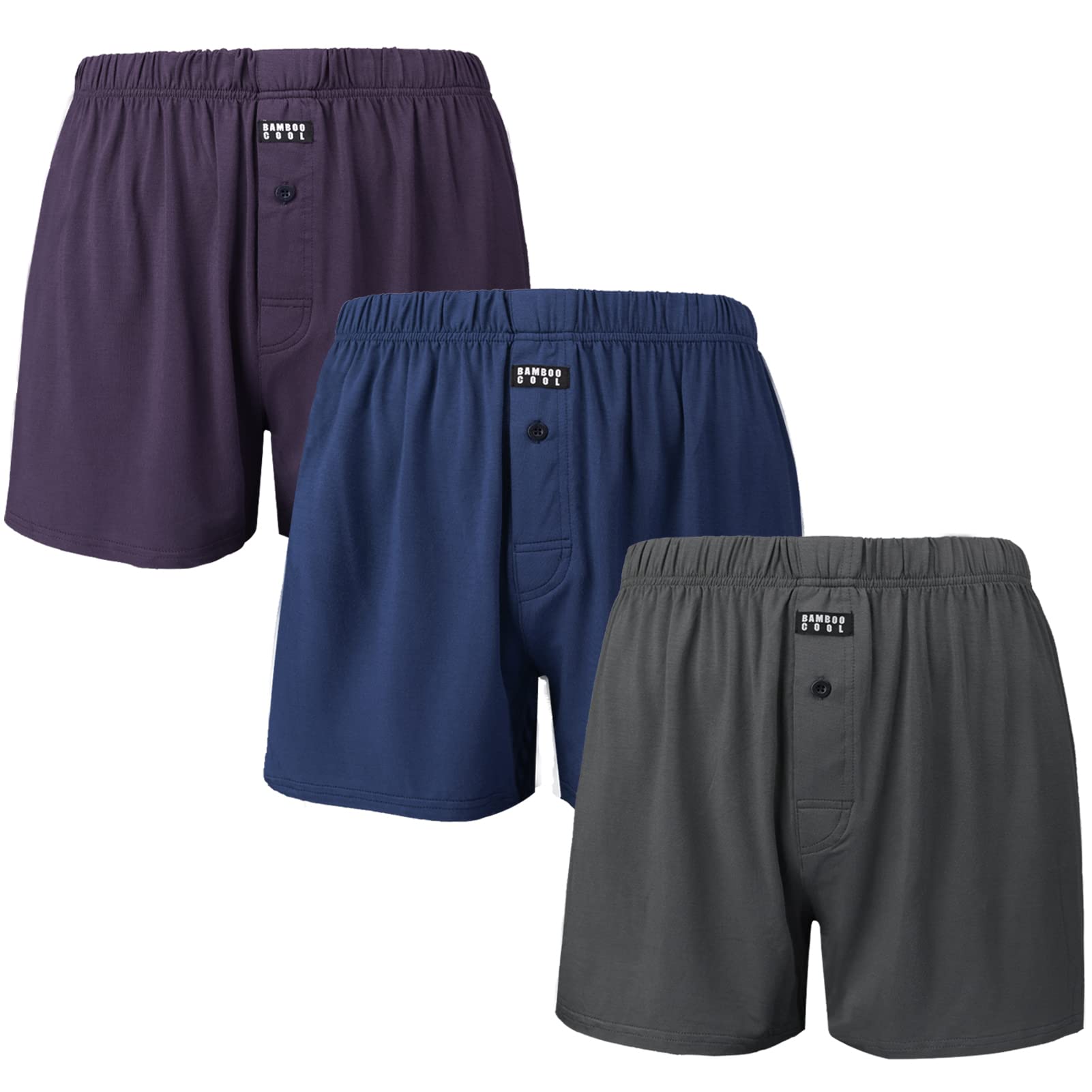 BAMBOO COOL Men's Boxers Underwear Boxer Shorts for Men Classic Lounge Loose Stretch Short (3 Pack), Large - Medaid International