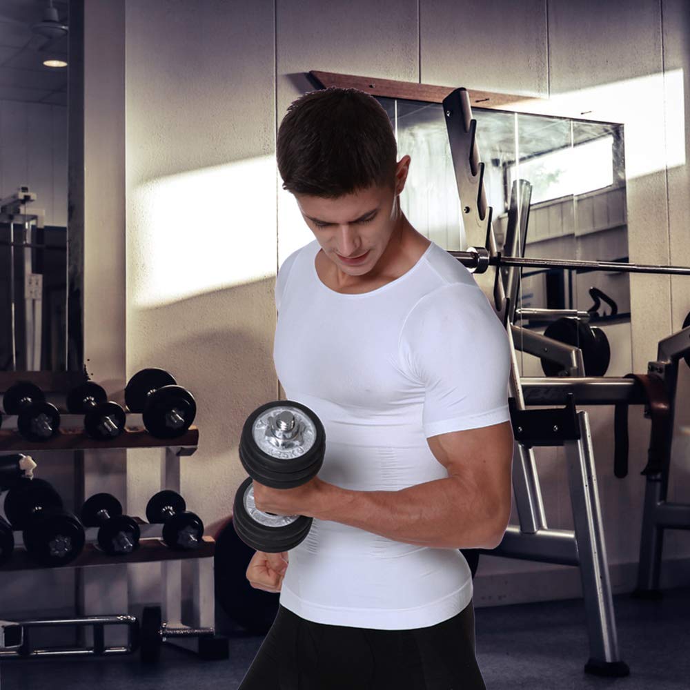 Cacosa Men's Body Shaper Slimming Shirt Tummy Waist Lose Weight Shirt, Men's Elastic Sculpting Vest Thermal Compression Base Layer Slim Compression Muscle Tank (White, L) - Medaid International