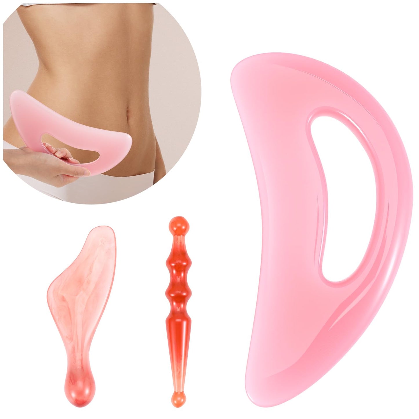 YBEATY Body Gua Sha Tool Cellulite Scraping Sculpting Guasha Tools Natural Resin Lymphatic Drainage Massager Tool for Face Back Neck Legs Man Women Birthday Festival (Pink) - Medaid International