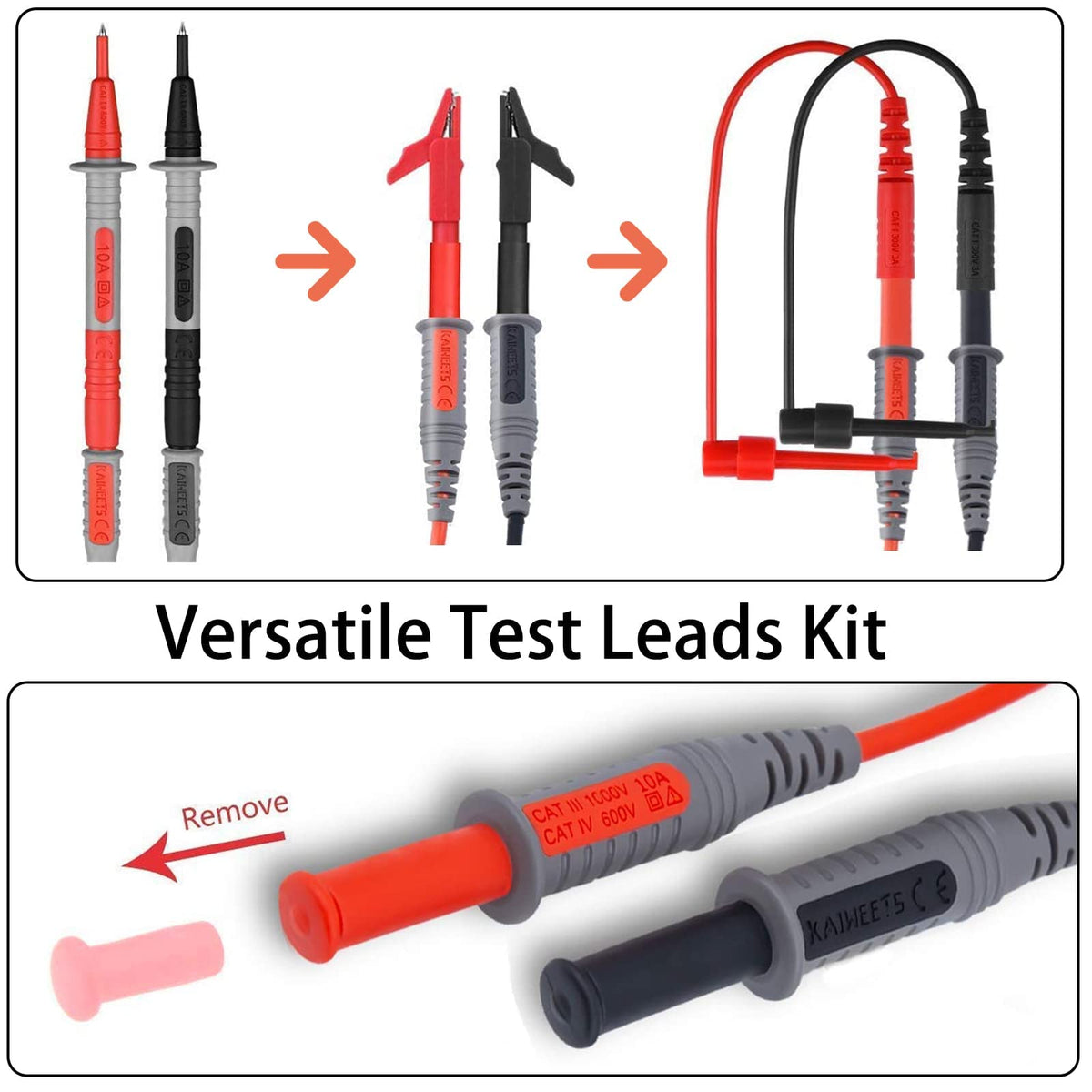 TERRIFI 10A 1000V Multimeter Test Leads Kit Alligator Clips Probe Multi Meter Electric Tester leads Test Multitester Test Lead Kit Set Electric Tester Leads Probe Wire Pen Cable