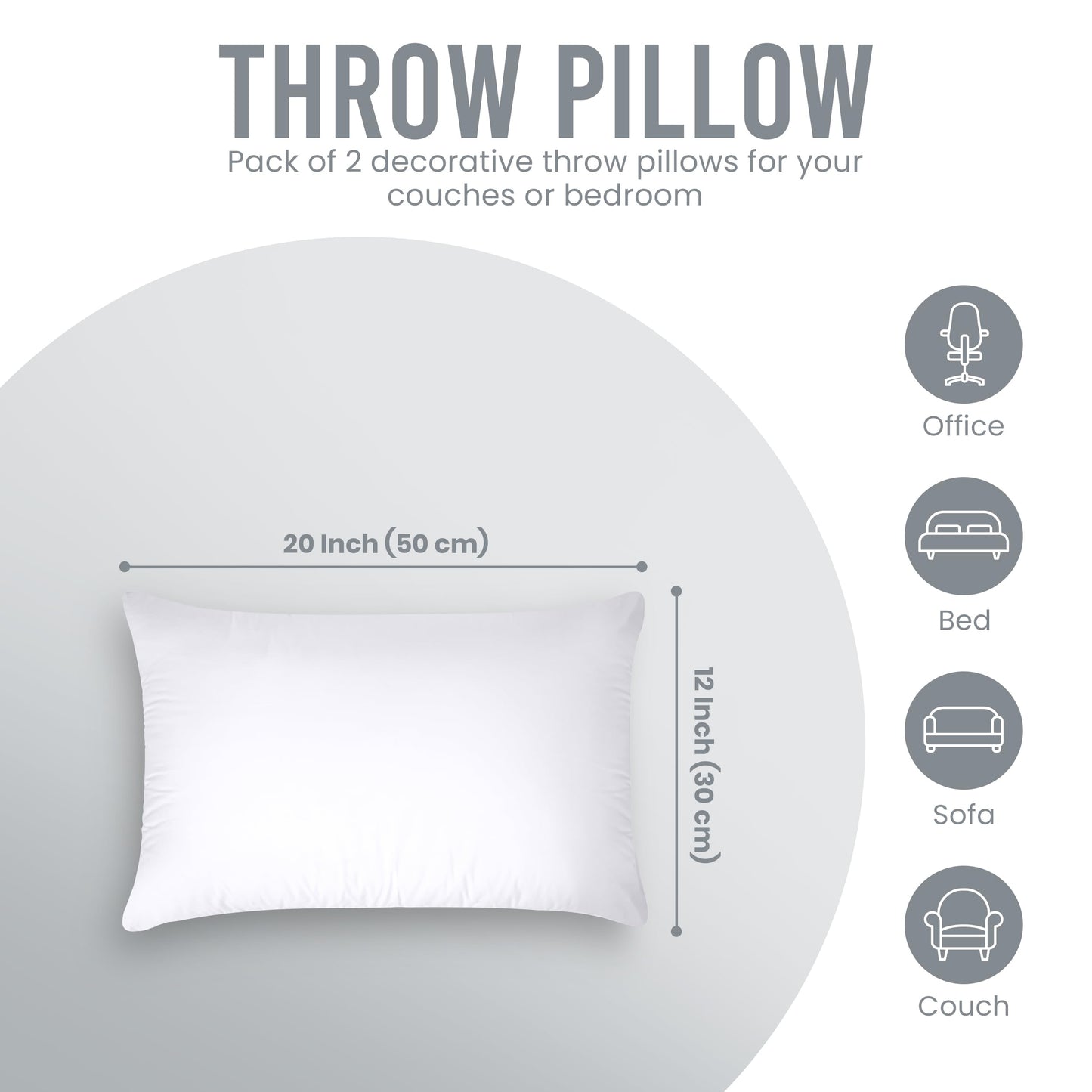 Utopia Bedding Throw Pillows (Pack of 2, White), 12 x 20 Inches Indoor Decorative Pillow Insert for Sofa, Bed and Couch - Medaid International