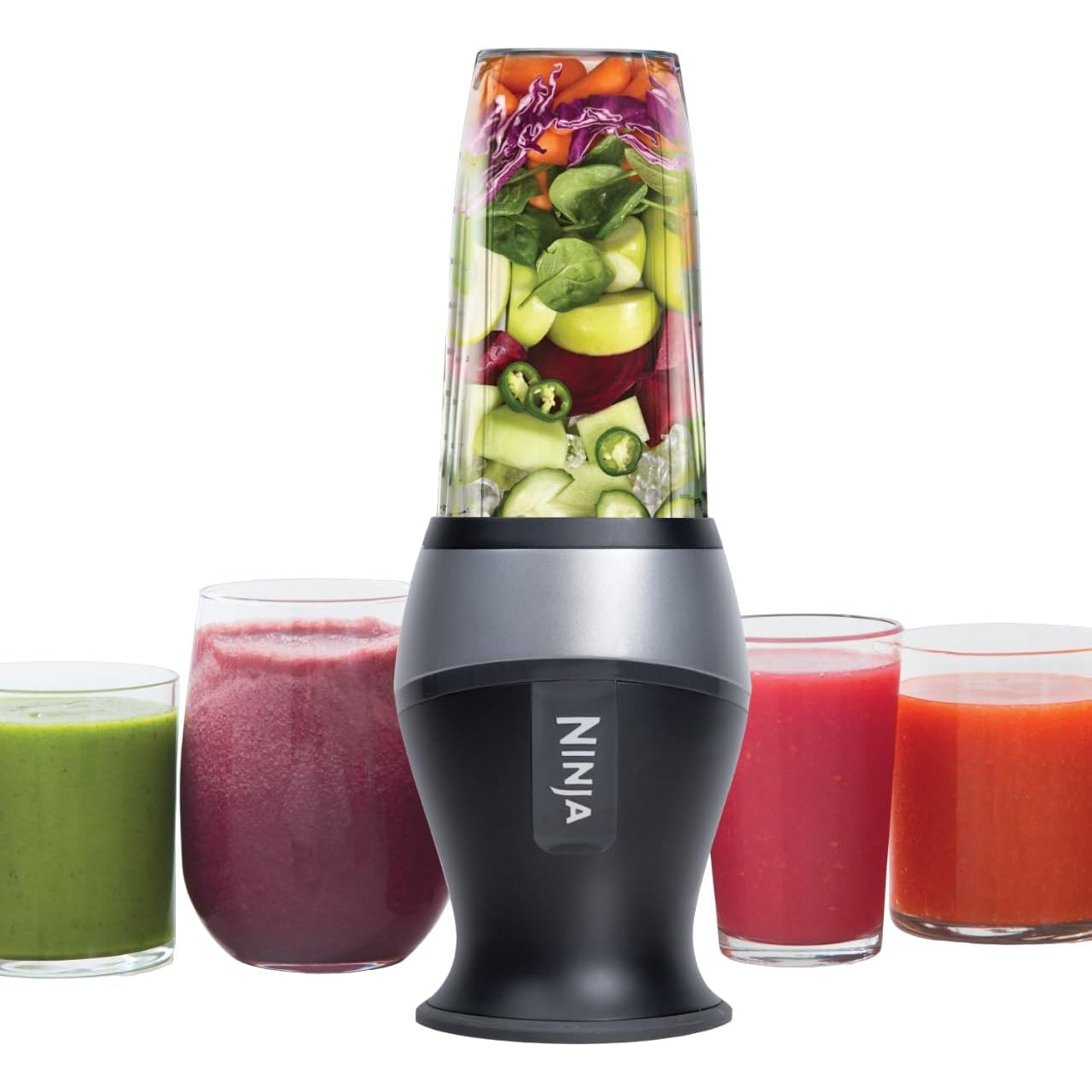 Ninja Fit Compact Personal Blender, Portable Blender for-Smoothies, Shakes, Food Prep, and Frozen Blending, 700-Watt Base, (2) 16-oz. Cups and Spout Lids, Black QB3001SS - Medaid International