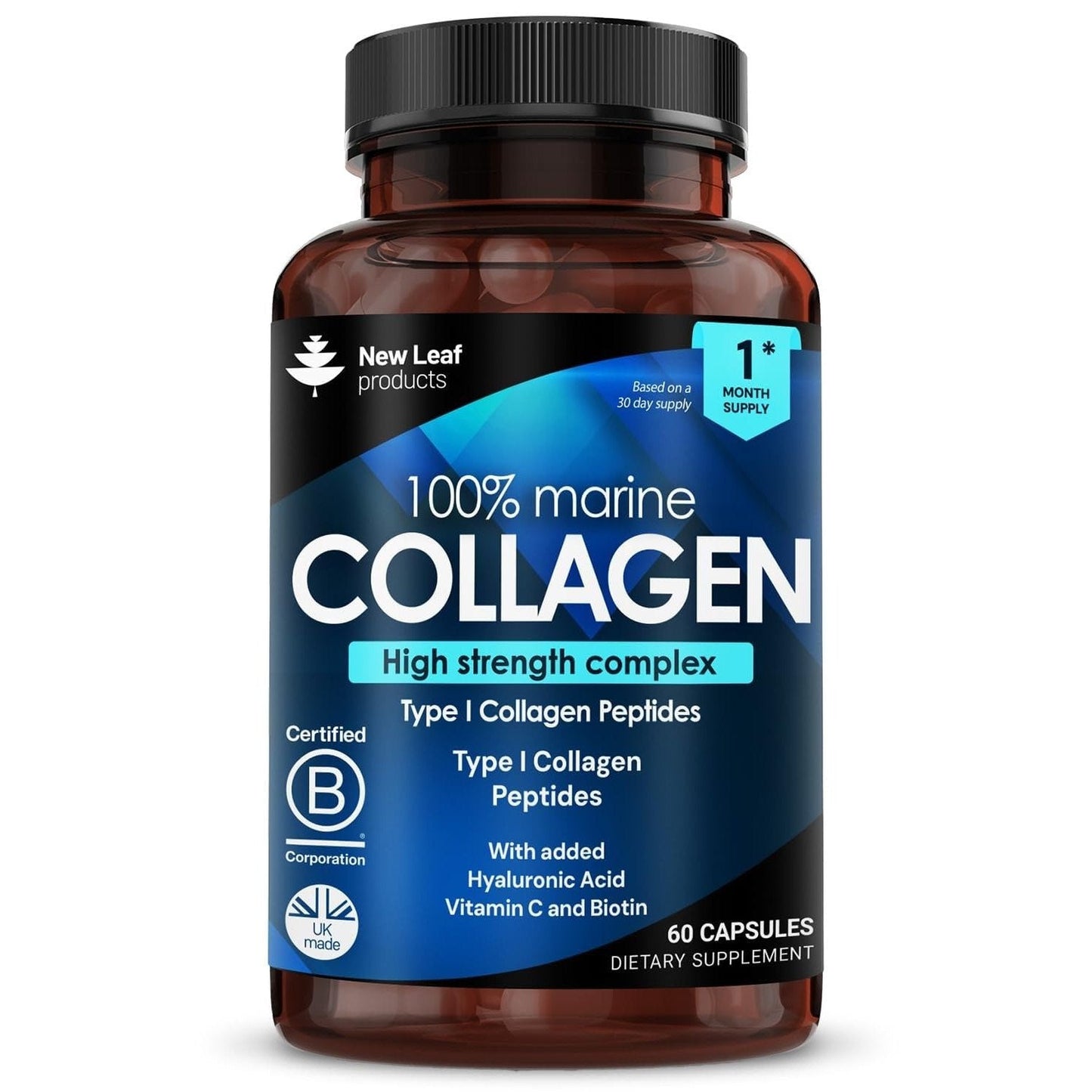 Pure Marine Collagen 100% Marine Collagen Type 1 1300mg - Hydrolysed Collagen Peptides Enhanced with Hyaluronic Acid & Vitamin C, High Strength Collagen Supplements for Women and Men, 60 Tablets - Medaid International