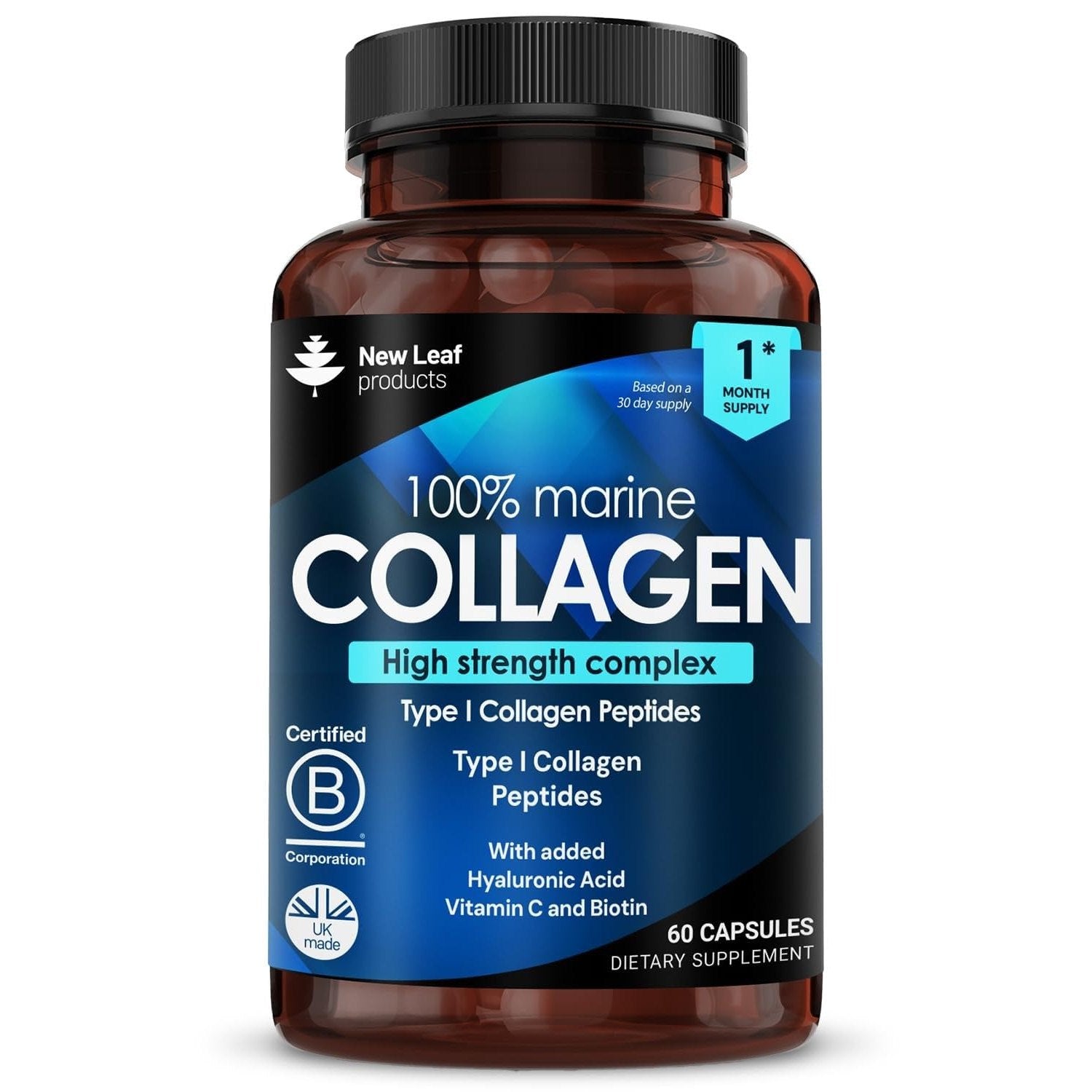 Pure Marine Collagen 100% Marine Collagen Type 1 1300mg - Hydrolysed Collagen Peptides Enhanced with Hyaluronic Acid & Vitamin C, High Strength Collagen Supplements for Women and Men, 60 Tablets - Medaid International