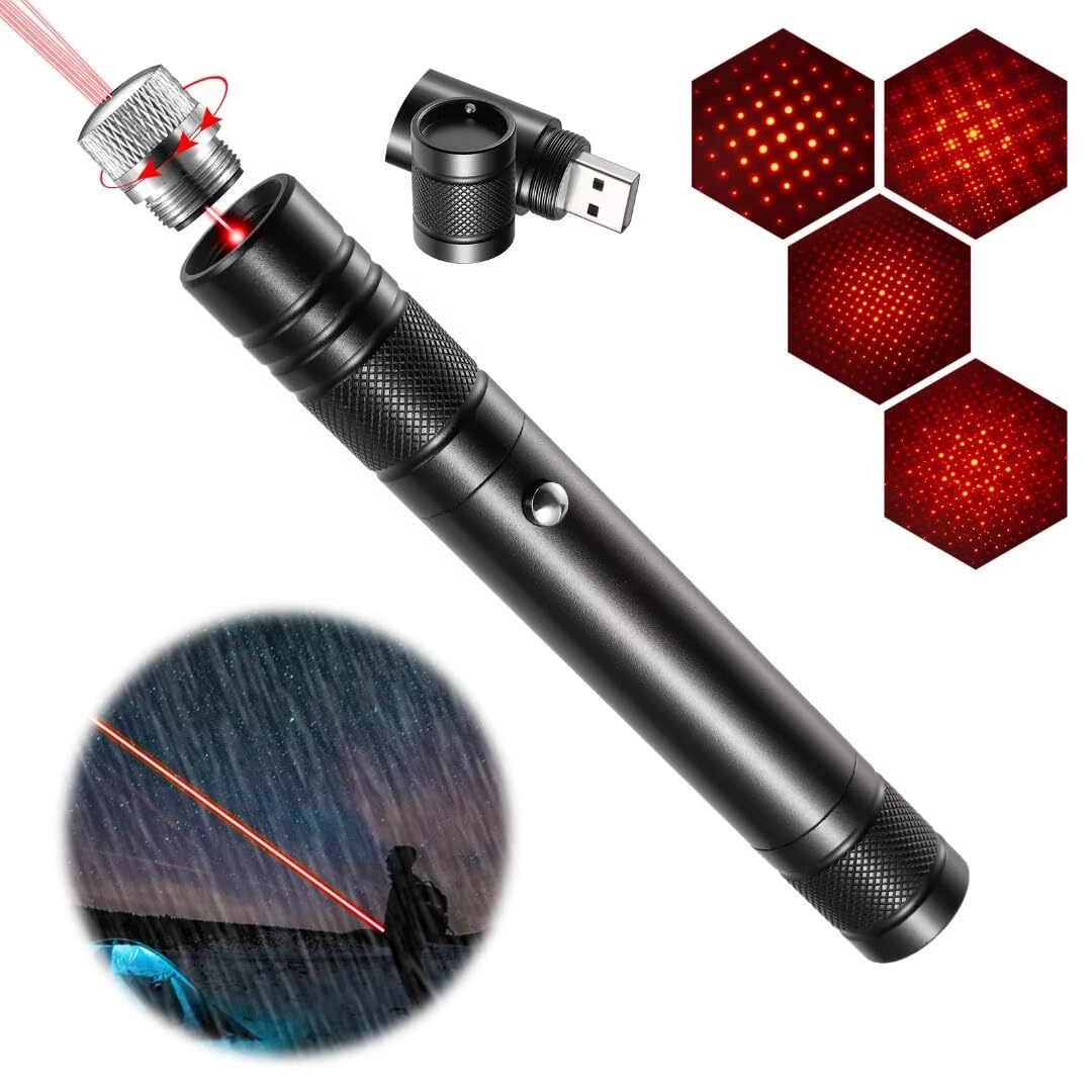 Laser Pointer High Power Rechargeable Lazer Pointer, Laser Pen with Long Range Adjustable Focus with Star Cap, Laser Pointer Pen Suitable for Outdoor, Astronomy, Cats Dogs (Red) - Medaid International