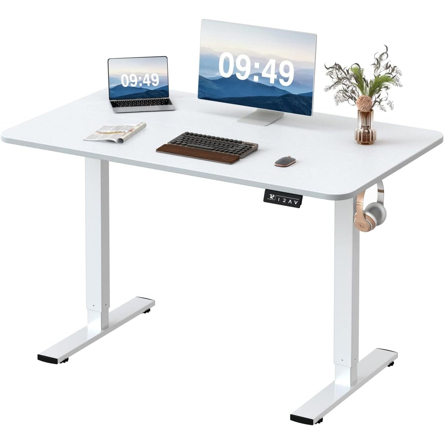 Furmax Electric Height Adjustable Standing Desk Large 55 x 24 Inches Sit Stand Up Desk Home Office Computer Desk Memory Preset with T-Shaped Metal Bracket, Black - Medaid International