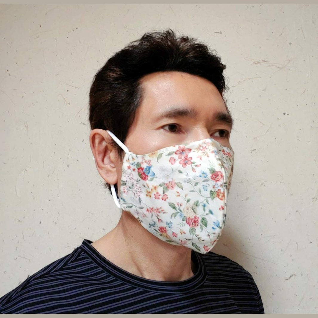 100% Cotton Korean Reusable Washable Adjustable Metal Strip Face Mouth Mask 2 Pack Double Layer Anti-Dust Fashion Outdoor Cloth Cover (Red Flower L) - Medaid International