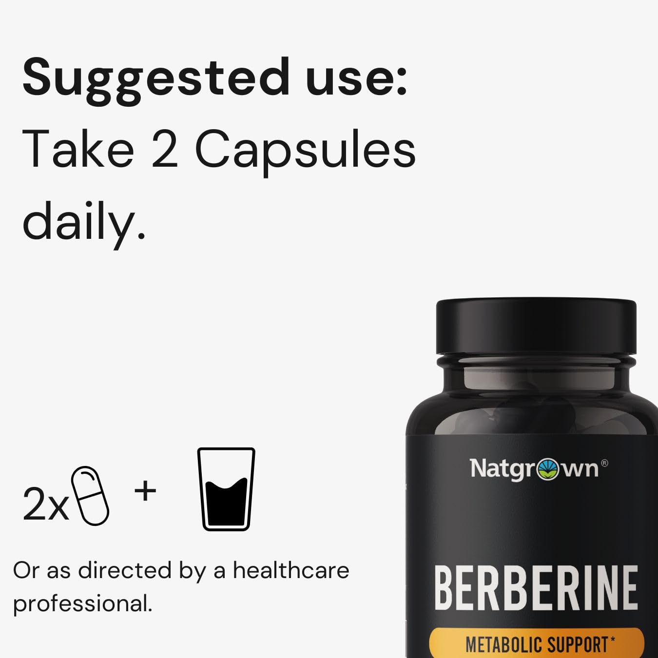 Natgrown Berberine Supplement - Berberine HCl 1200 mg Per Serving - Vegan, Gluten Free, Non-GMO - 60 Capsules - Medaid International
