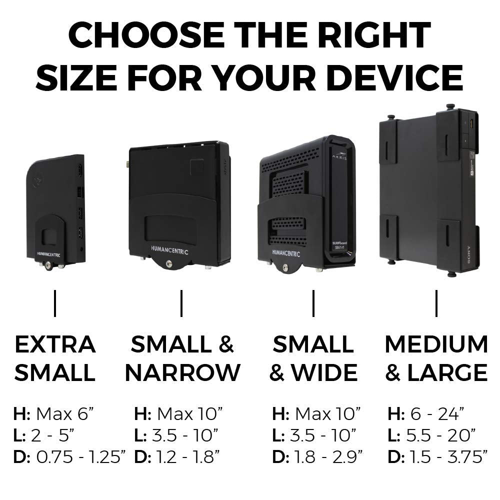 HumanCentric Cable Box and Modem Mount, Adjustable Wall Mount for Small and Wide Devices, Cable Boxes, Modems, DVD Players, Streaming Media Devices, Mount on The Wall Behind TV, Hardware Included - Medaid International