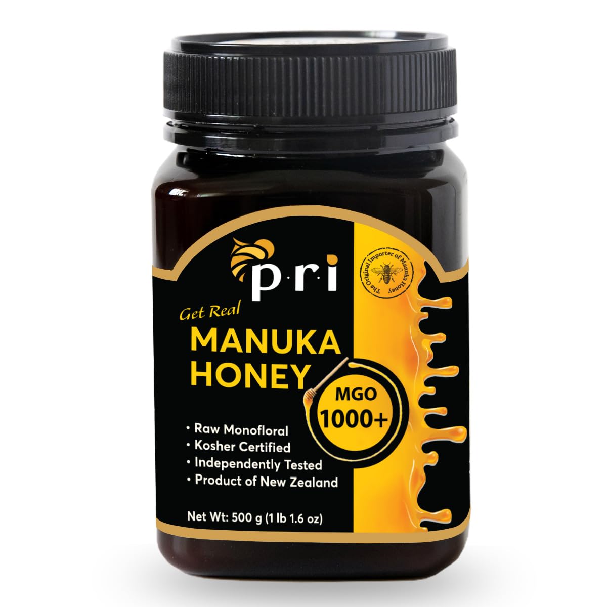 P.R.I Manuka Honey MGO 1000+, 1.1LB High Strength - Raw Manuka Honey (500g Jar) - Medaid International