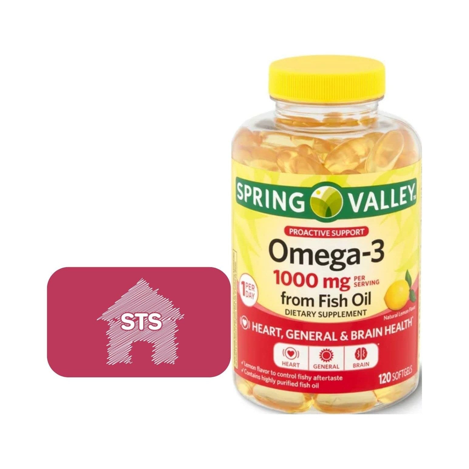 Spring Valley Omega-3 from Fish Oil, 1000 mg, 120 Count + STS Sticker. - Medaid International