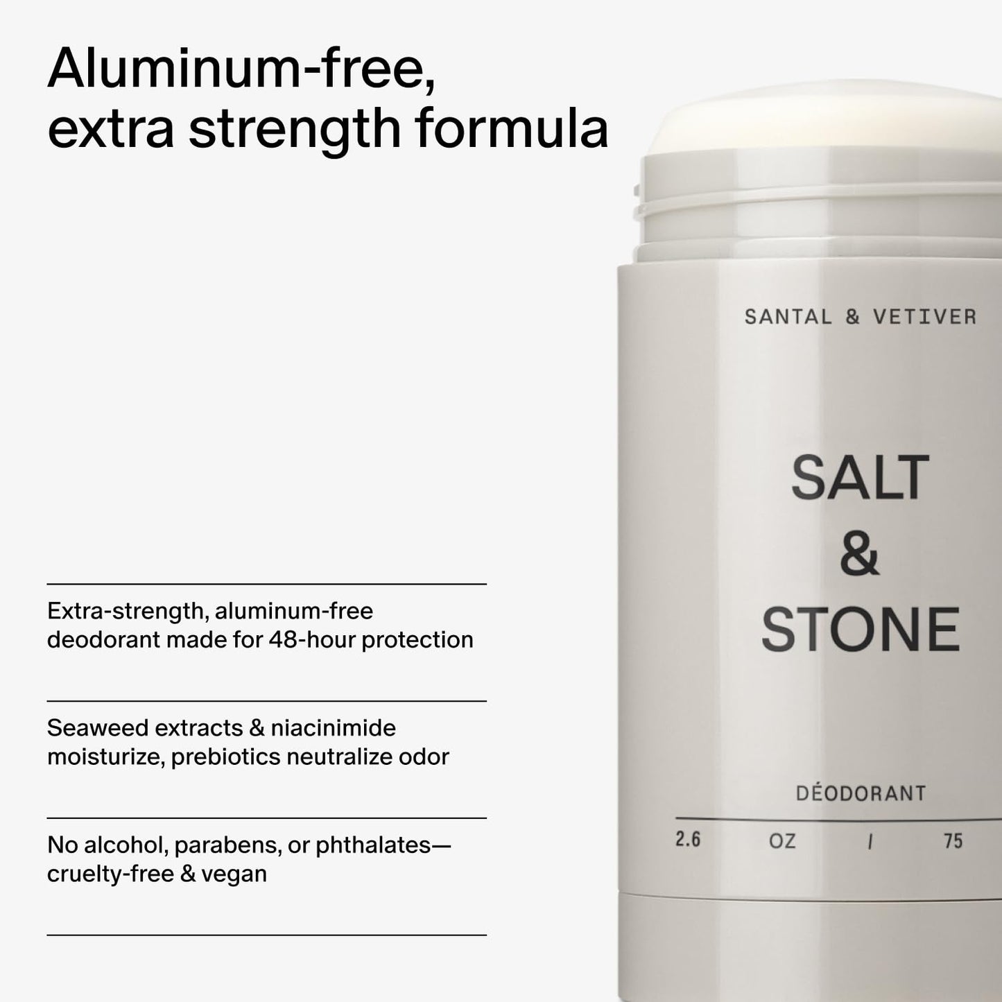 SALT & STONE Aluminum Free Deodorant | Extra Strength 48 Hour Protection for Women & Men | Made with Seaweed Extracts, Shea Butter & Prebiotics (Santal & Vetiver) - Medaid International