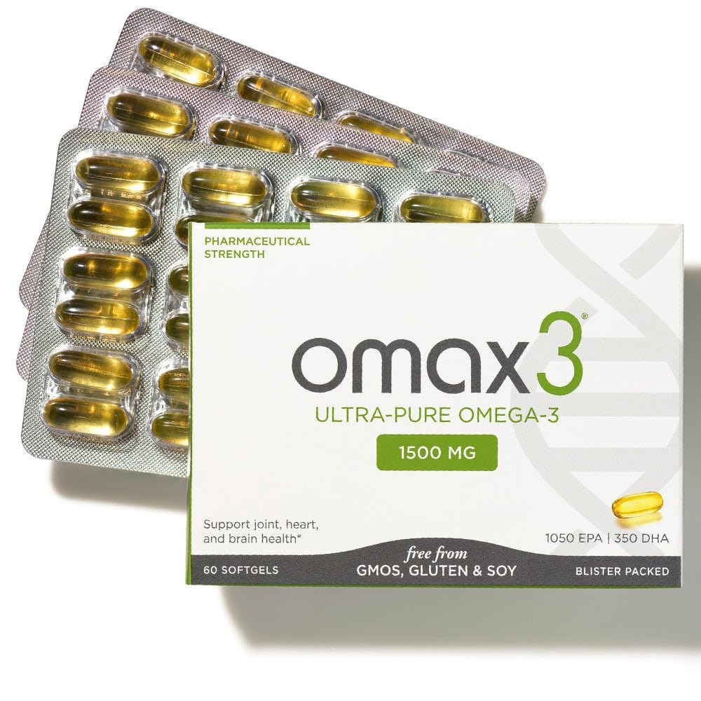 Omax3 Natural Omega 3 Fish Oil Pills 1500 MG EPA DHA - Omega3 Fatty Acid Supplements Muscle & Joint- Gluten Free, Wild Caught, Non GMO, 30-Day Supply Blister Packed (1 Box) - Medaid International