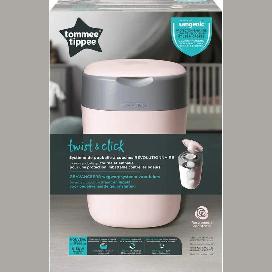 Tomme Tippe - Twist & Click Nappy Bin - Includes x1 Refill Cassette - Pink