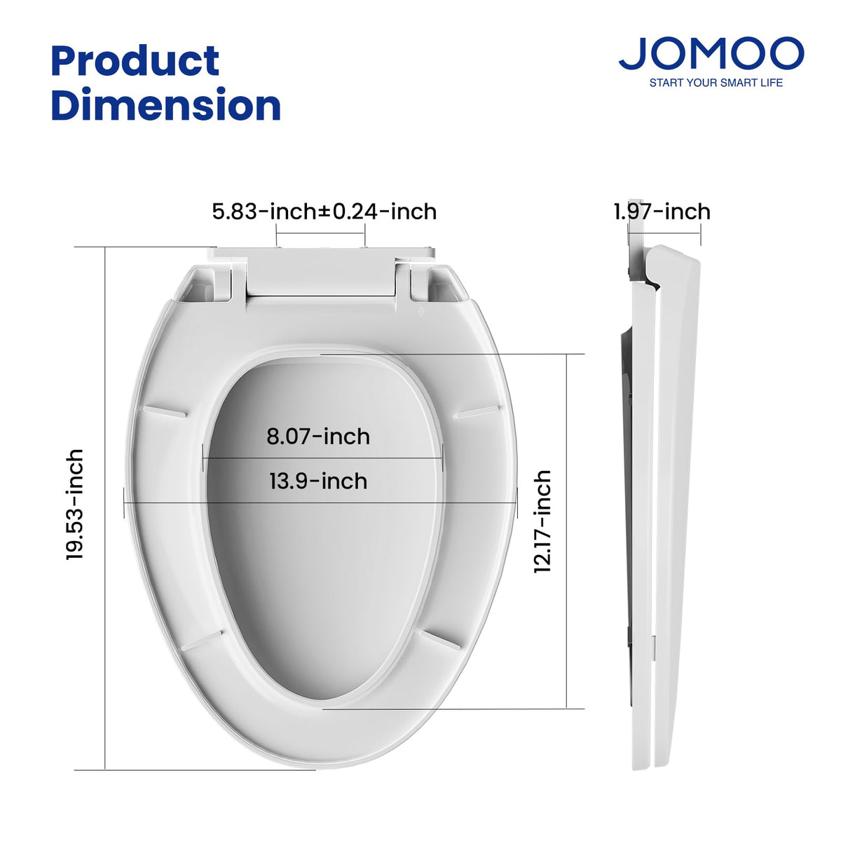 JOMOO Toilet Seat, Slow Close Removable PP Toilet Seat Cover, Quick-Release Hinges with Grip-Tight Bumpers, Easy Clean, Ergonomic Comfort Toilet Seat Lid (V Shape)