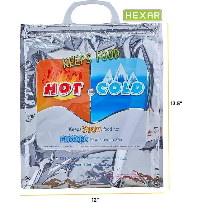 Hexar®Hot and Cold Bag, Reusable Insulated Bag Food Storage for Frozen Items & Hot Items Including Lunch Bags & Grocery Shopping Bags Reinforced Heavy Duty,Keeps Food Hot and Cold-Silver