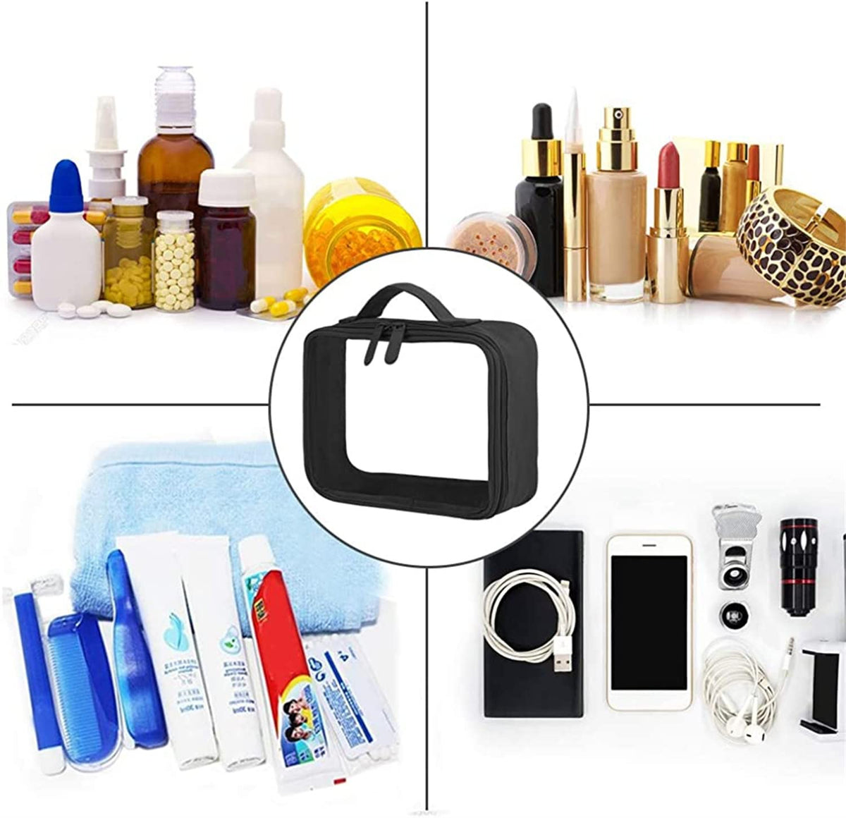 KASTWAVE Toiletry Bag With Handle Strap, Clear Travel Liquids Toiletries & Cosmetics Organizer Carry-On Luggage for Women and Men 3 Pack (Same Size)