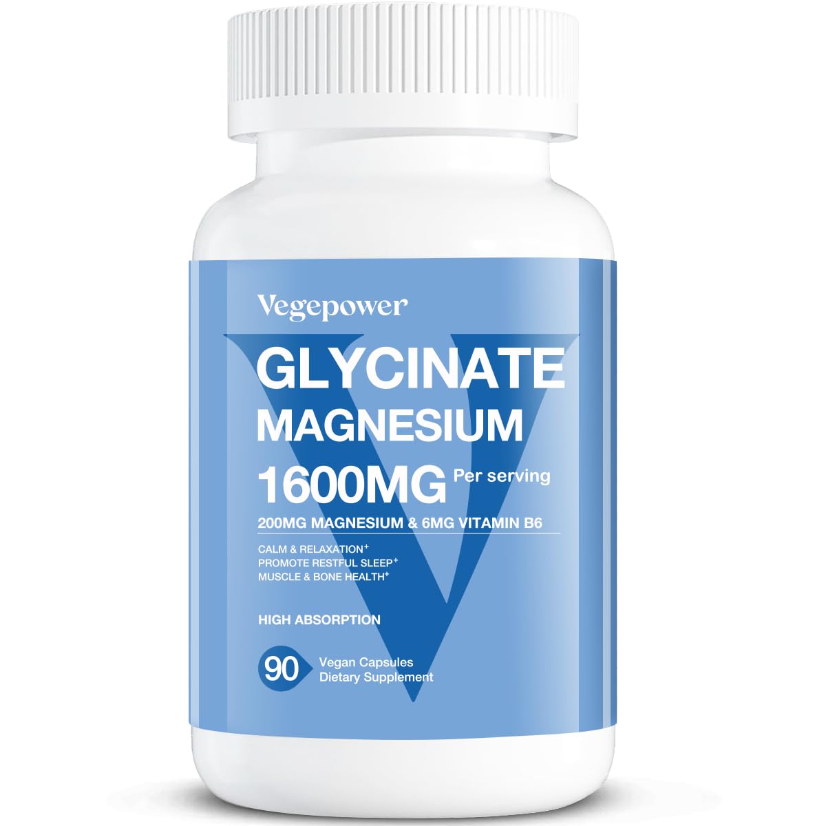 Magnesium Glycinate 200mg, High Absorption Vegan Magnesium Supplement, Fully Chelated Magnesium Zinc Vitamin D & B6, Magnesium Bisglycinate for Sleep, Bone & Muscle Health, Nerve, Non-GMO, 90 Capsules - Medaid International