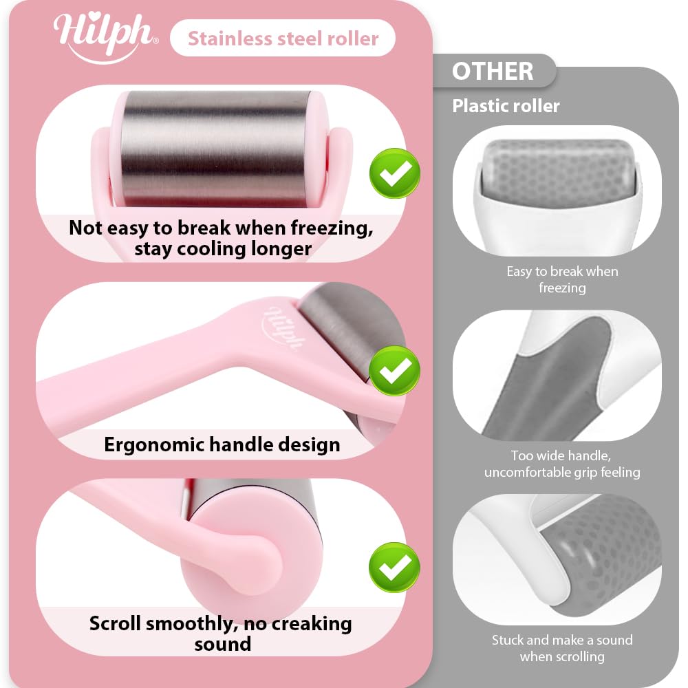 Hilph Ice Roller for Face Metal, Stainless Steel Ice Face Roller for Skin Care, Cold Facial Massager Roller for Puffiness, Eye Bags (Pink) - Medaid International