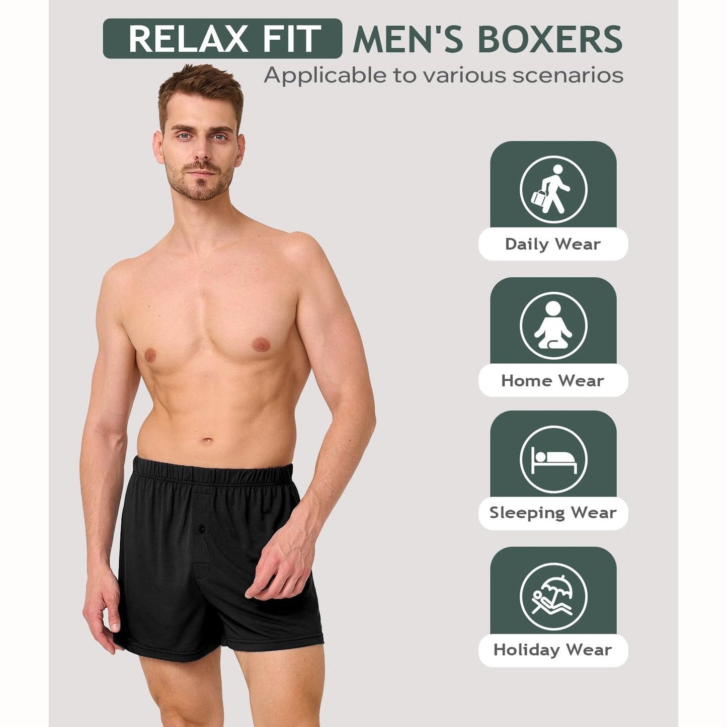 BAMBOO COOL Mens Boxers Durable Comfortable Boxer Shorts for Men Loose Ultra-Soft Men's Underwear (3 Pack) Medium - Medaid International