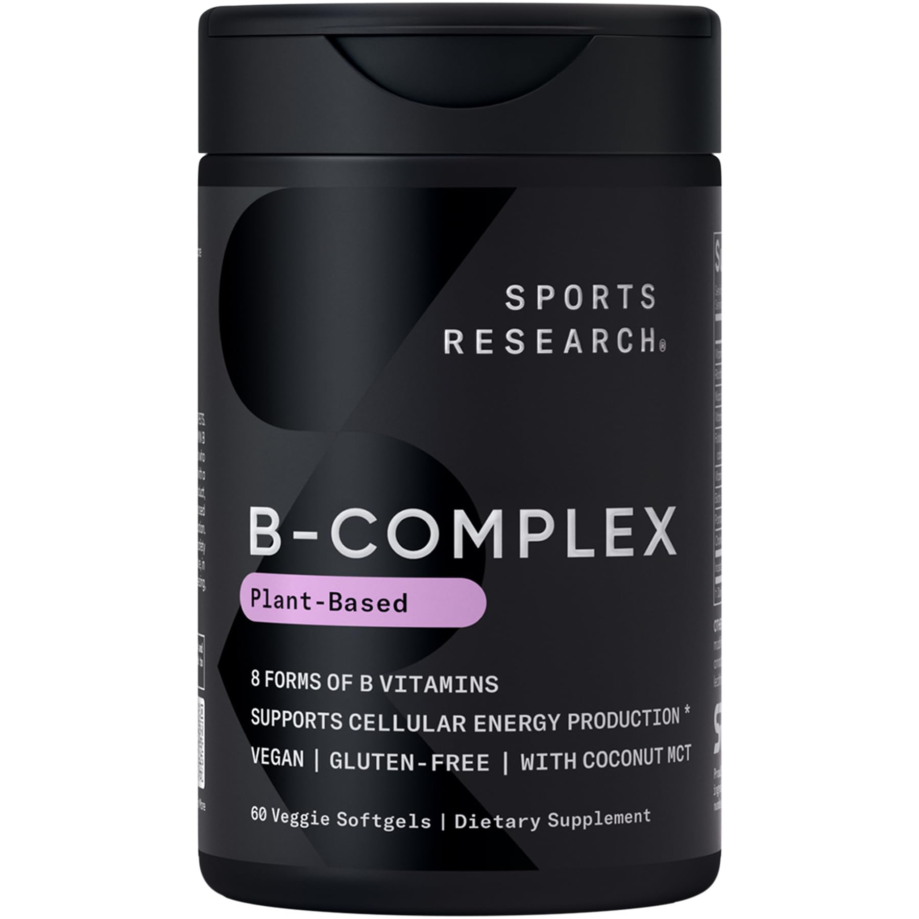 Sports Research® Vitamin B-Complex - Full Spectrum of B Vitamins with Methylated B12 & Folate - Gluten Free · Plant-Based · Non-GMO · Vegan-Friendly Formula - 60 Veggie Softgels - Medaid International