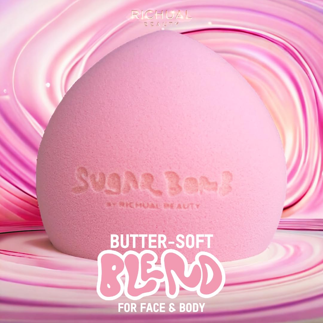 BIG SUGAR BOMB BLENDER Set by Richual Beauty ~ Butter Soft Marshmallow Makeup Sponges for Face & Body ~ Incl: 1 LARGE & 1 MINI Mochi Makeup Sponge ~ Flawless Application of Foundation Creams & Powders - Medaid International