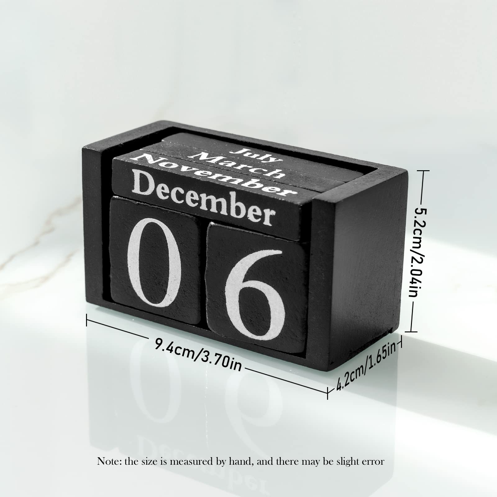 Notakia Wooden Gaobei Desk Blocks Calendar Perpetual Block Month Date Display (Black Small) - Medaid International