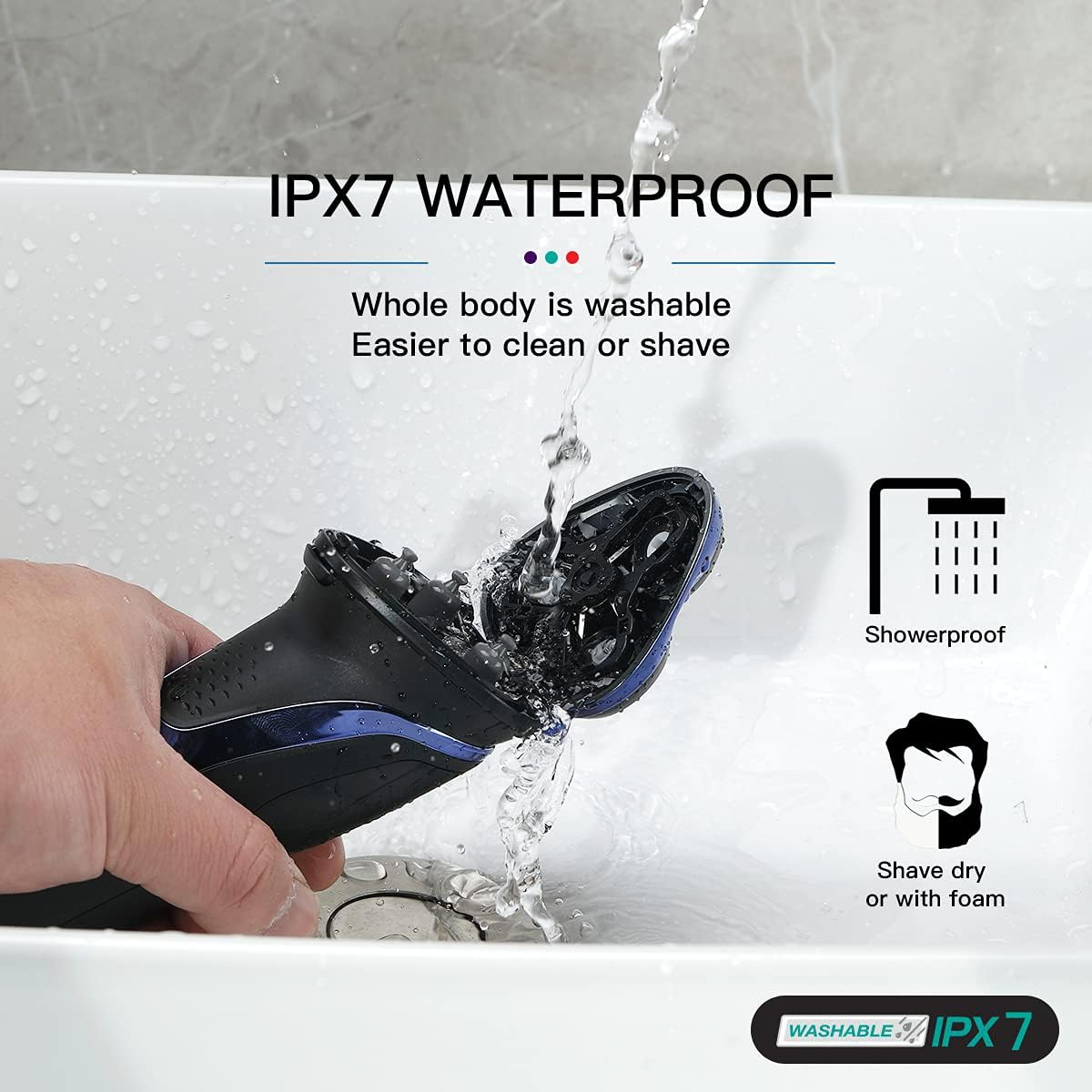 VGR V306 Waterproof Electric Shaver ‚Äì Cordless Rechargeable Rotary Razor with Pop-Up Trimmer, LED Display (Blue) - Medaid International
