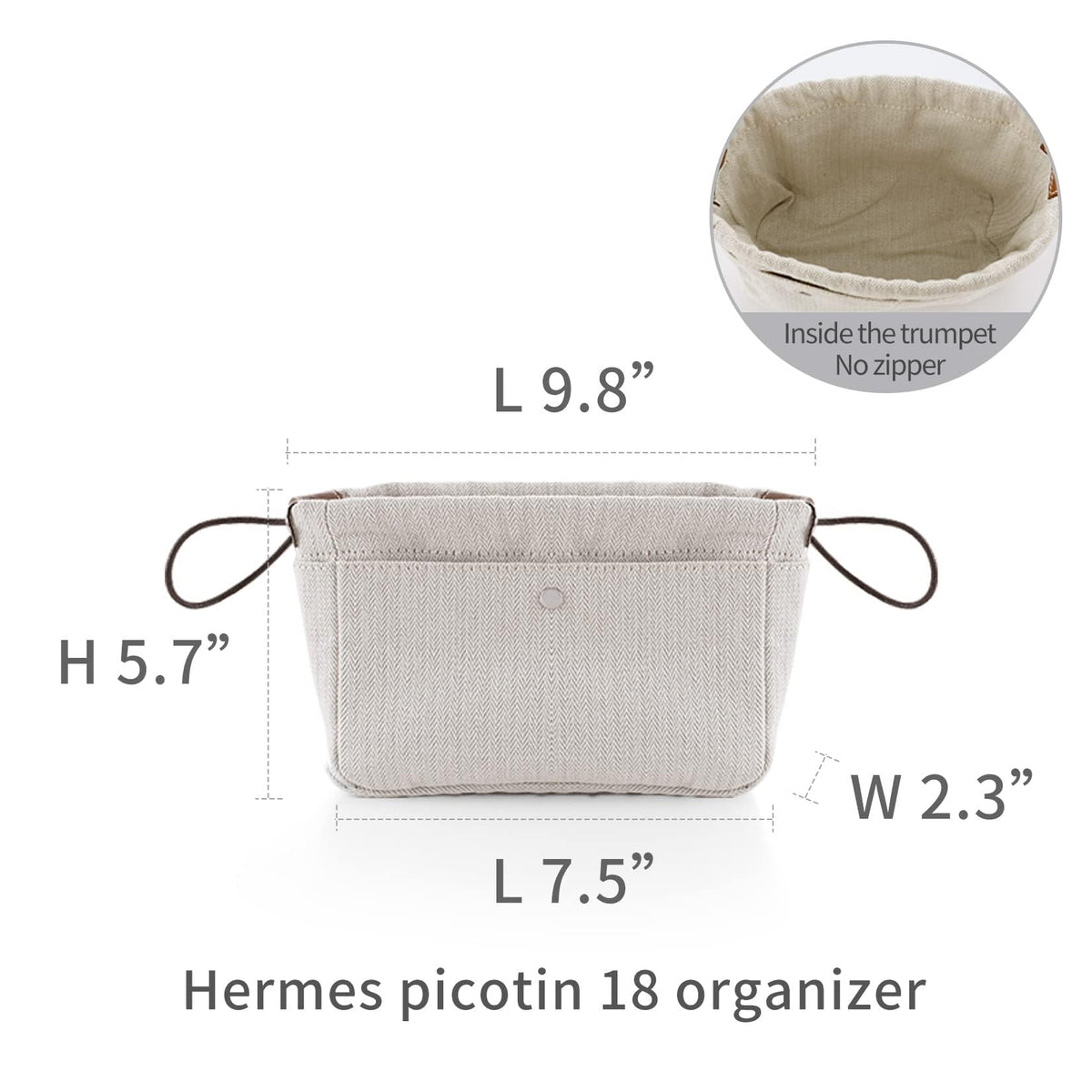 KASTWAVE Purse Organizers, Natural Cotton Herringbone Canvas Picotin 18,22 Handbag, Bag Shaper Insert Fit H Piction18, Silk,Luxury Handbag Tote in Bag Shapers, 6 Pockets (Light gray, Small)