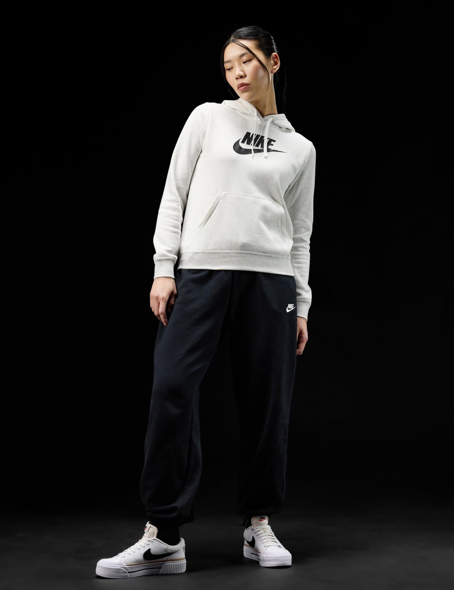 Nike Women's Sportswear Club Fleece Logo Pullover Hoodie, Birch Heather/Black, Large - Medaid International