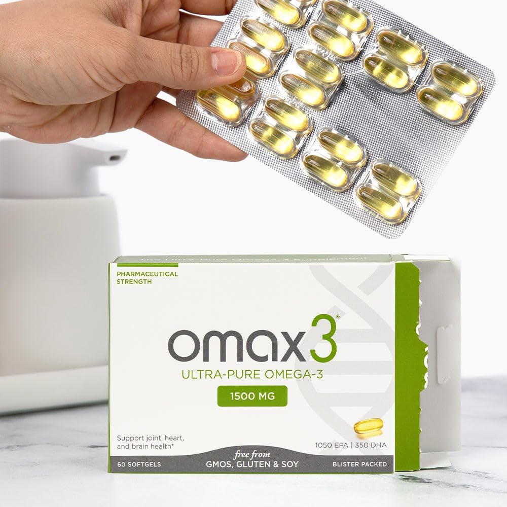 Omax3 Natural Omega 3 Fish Oil Pills 1500 MG EPA DHA - Omega3 Fatty Acid Supplements Muscle & Joint- Gluten Free, Wild Caught, Non GMO, 30-Day Supply Blister Packed (1 Box) - Medaid International