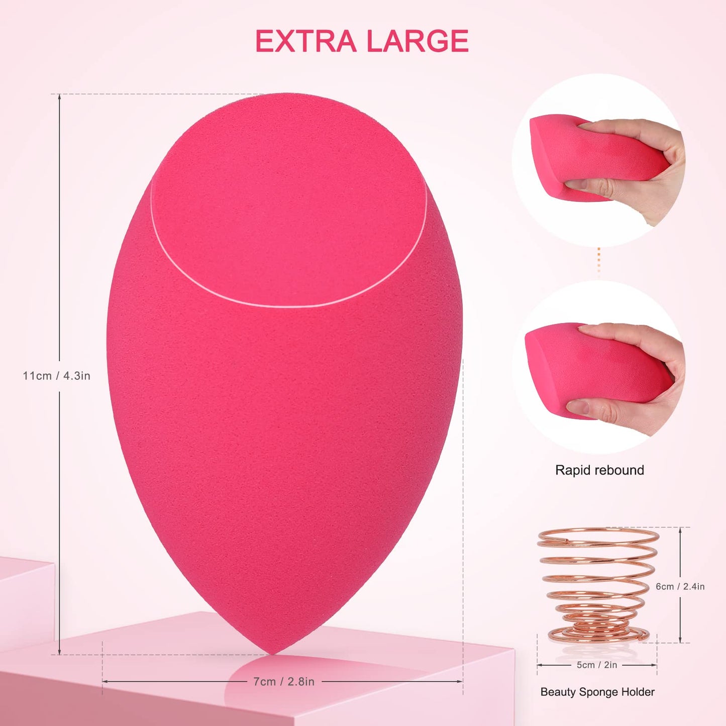 EXTRA LARGE 11CM Make Up Beauty Sponges Blender BIG for Face & BODY (1x Small 1x Large) -With 2 Sponge Holder- FASTER FLAWLESS APPLICATION for Foundation/Fake Tan/Powder/Blending/Setting/ - Medaid International