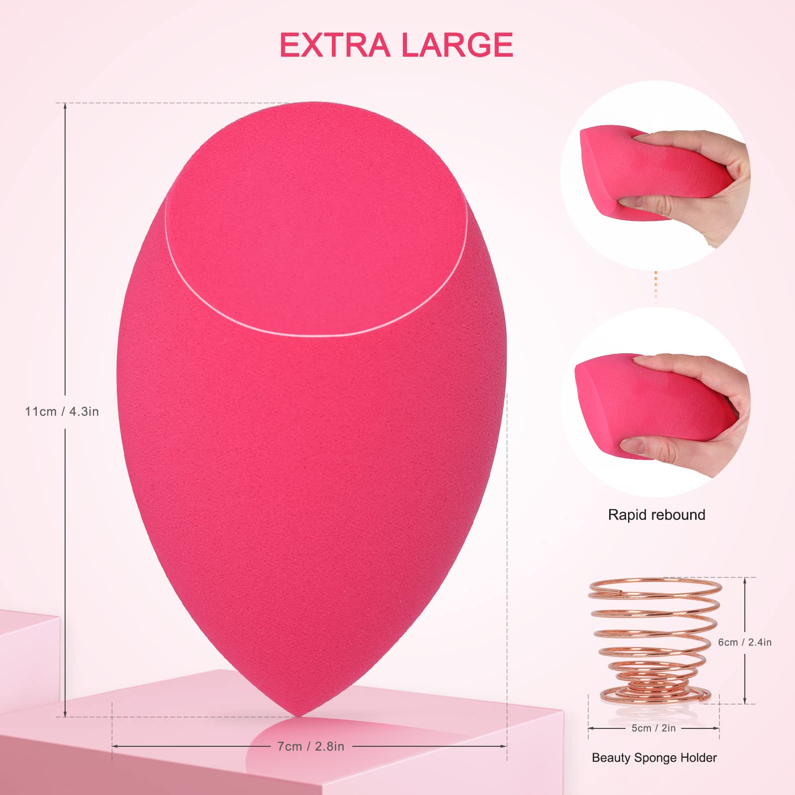 EXTRA LARGE 11CM Make Up Beauty Sponges Blender BIG for Face & BODY (1x Small 1x Large) -With 2 Sponge Holder- FASTER FLAWLESS APPLICATION for Foundation/Fake Tan/Powder/Blending/Setting/ - Medaid International