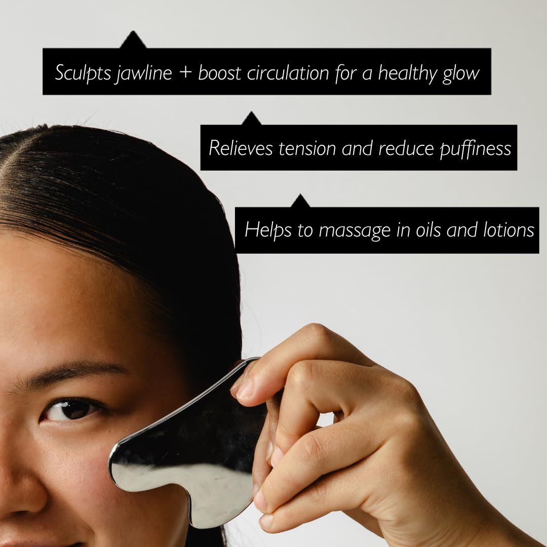 UPCIRCLE Gua Sha Facial Tool - Relieves Tension, Aids Lymphatic Drainage + Boosts Circulation for A Healthy Glow – Stainless Steel Tool - Medaid International