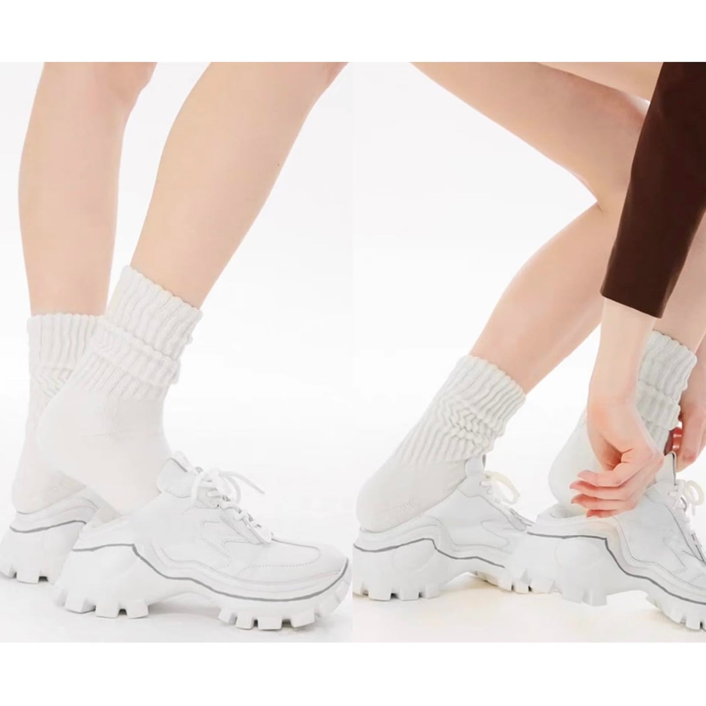 Fszsaa Women's Multipair Cotton Cushioned Athletic Retro Slouch Mid Calf Rib Tube Socks - Medaid International