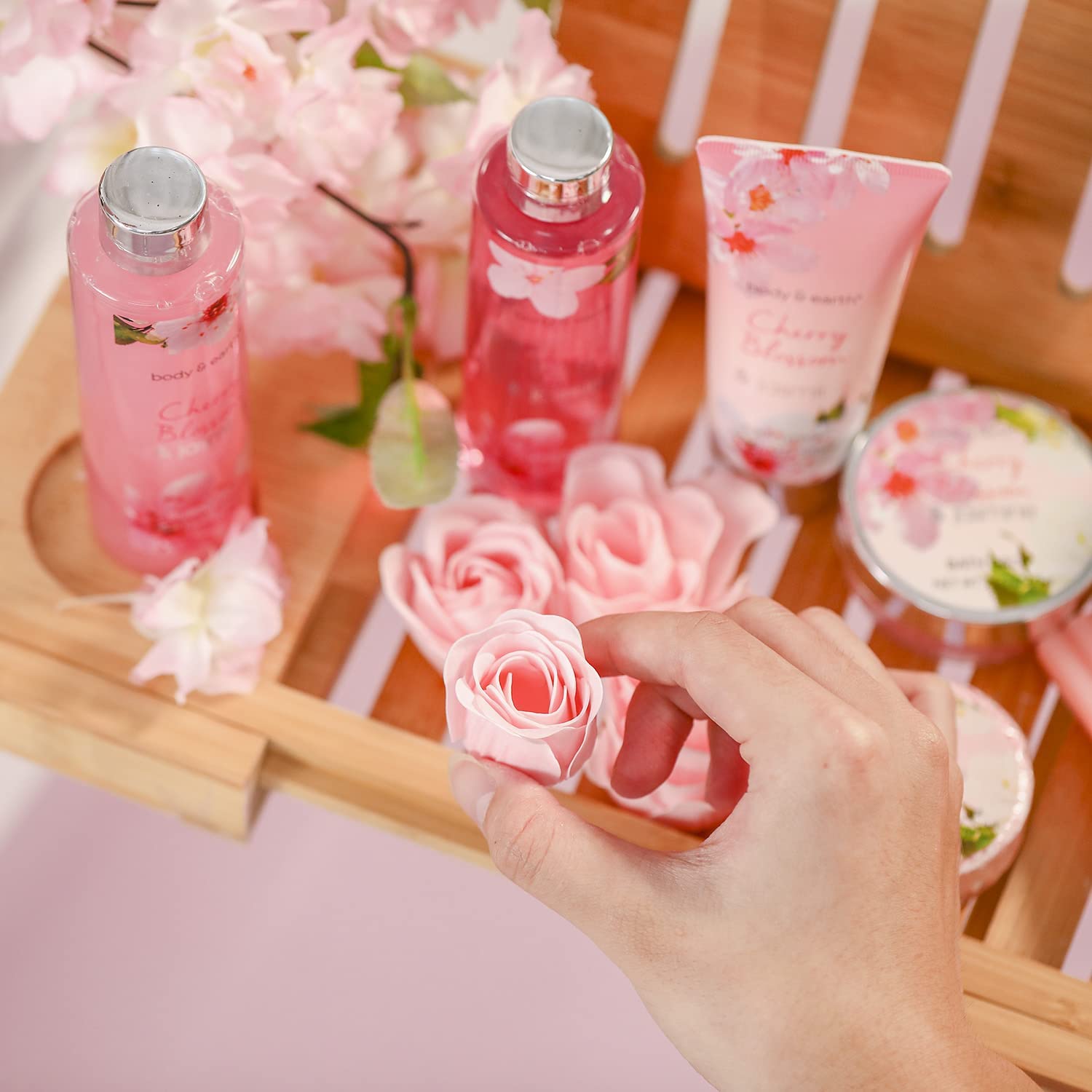 Body & Earth Gift Baskets for Women Bath and Body Set for Her, Cherry Blossom & Jasmine Spa Gifts for Women Christmas Gifts, Regalos Para Mujer - Medaid International