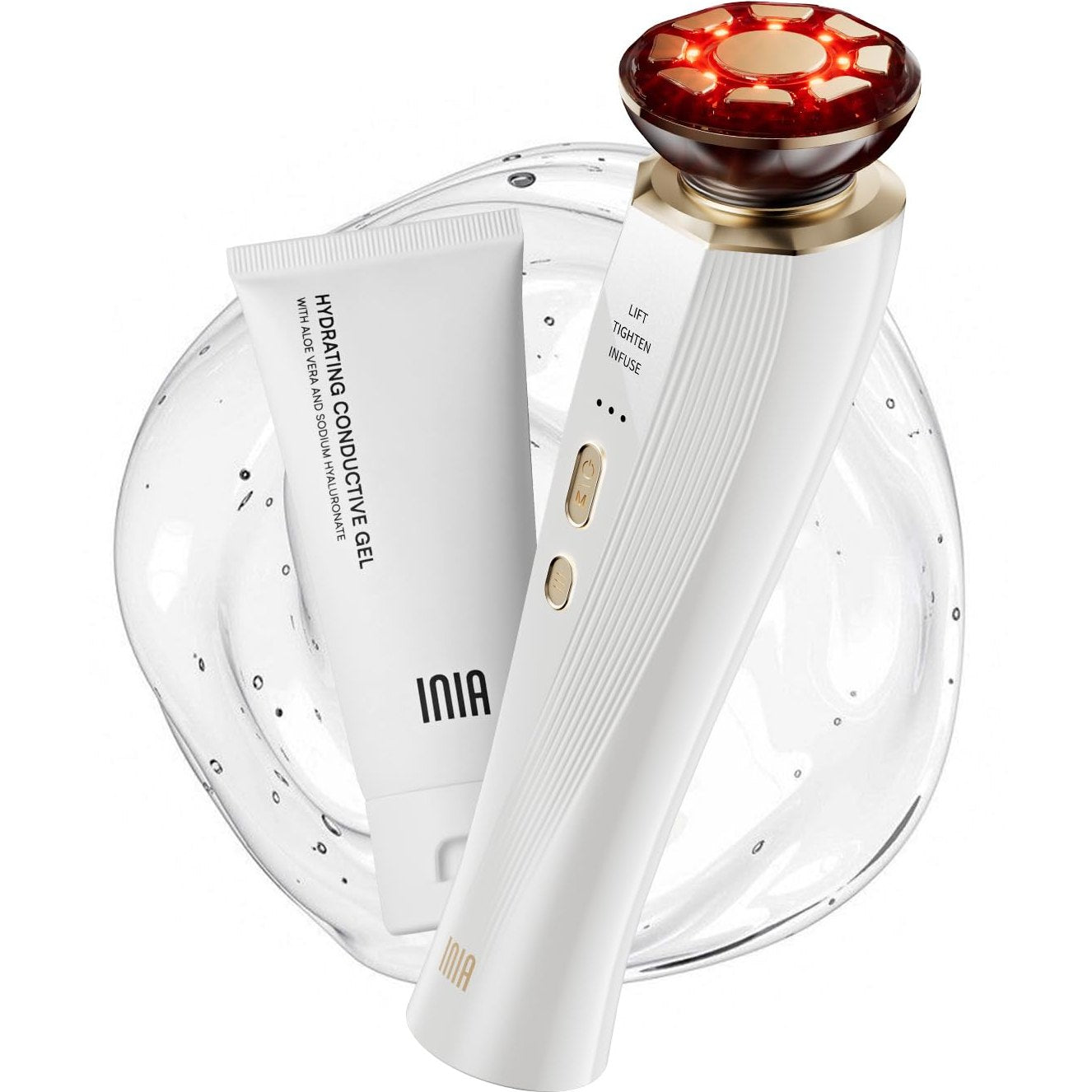 INIA 3-in-1 Red Light Therapy for Face and Neck Beauty Device for Puffiness & Skin Firming Skincare Tool (White) - Medaid International