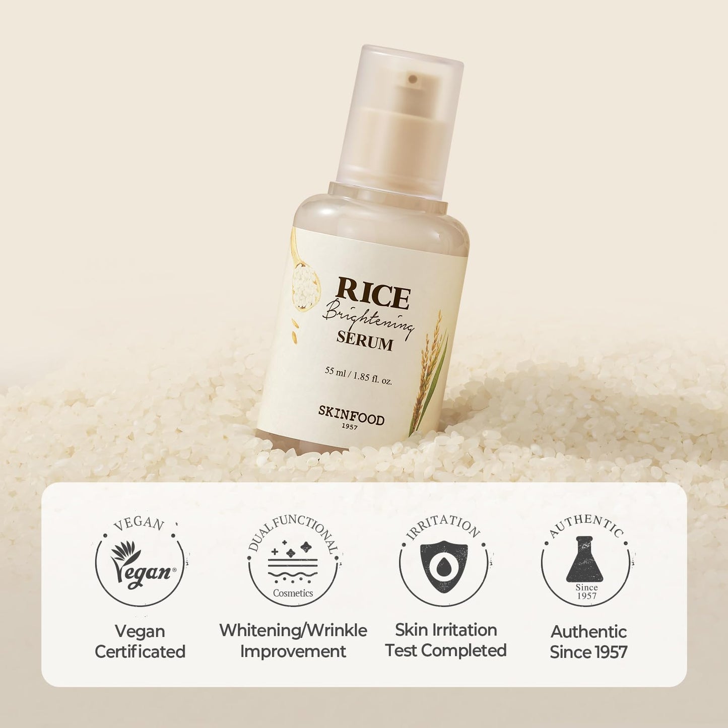 SKINFOOD Rice Serum, 48 Hours Fermented Rice Water Skincare Korean Serum for Face, Korean Rice Skincare for Natural Glow Glass Skin, Pore Minimizer, Rice Water Bright, 55ml/1.86fl.oz. - Medaid International