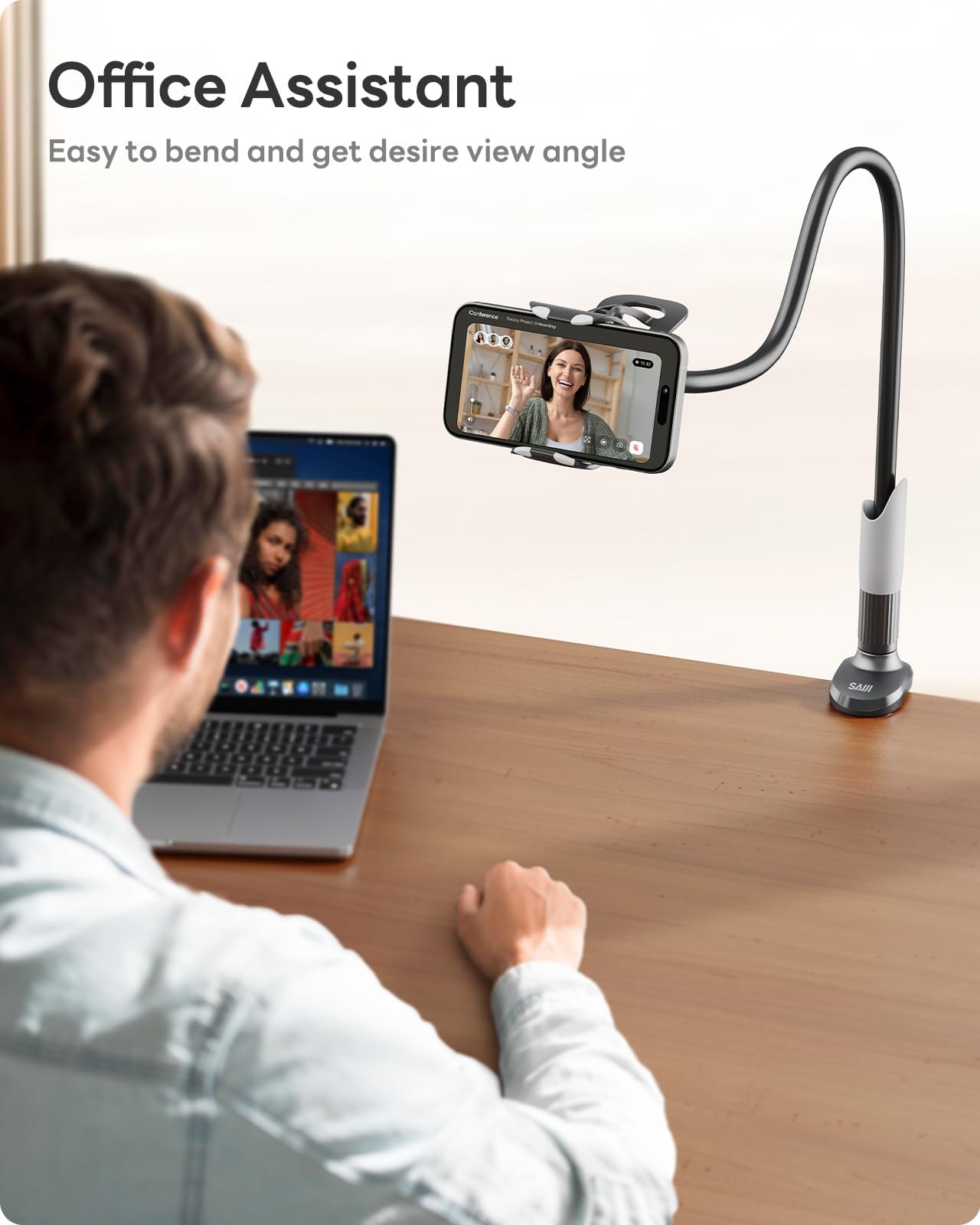 SAIJI Gooseneck Bed Phone Holder, Flexible Long Arm Phone Mount for Desk, Clip Bracket Clamp Stand, iPhone Stand, Mobile Cell Phone Stand Document Camera Nintendo Switch (Black) - Medaid International