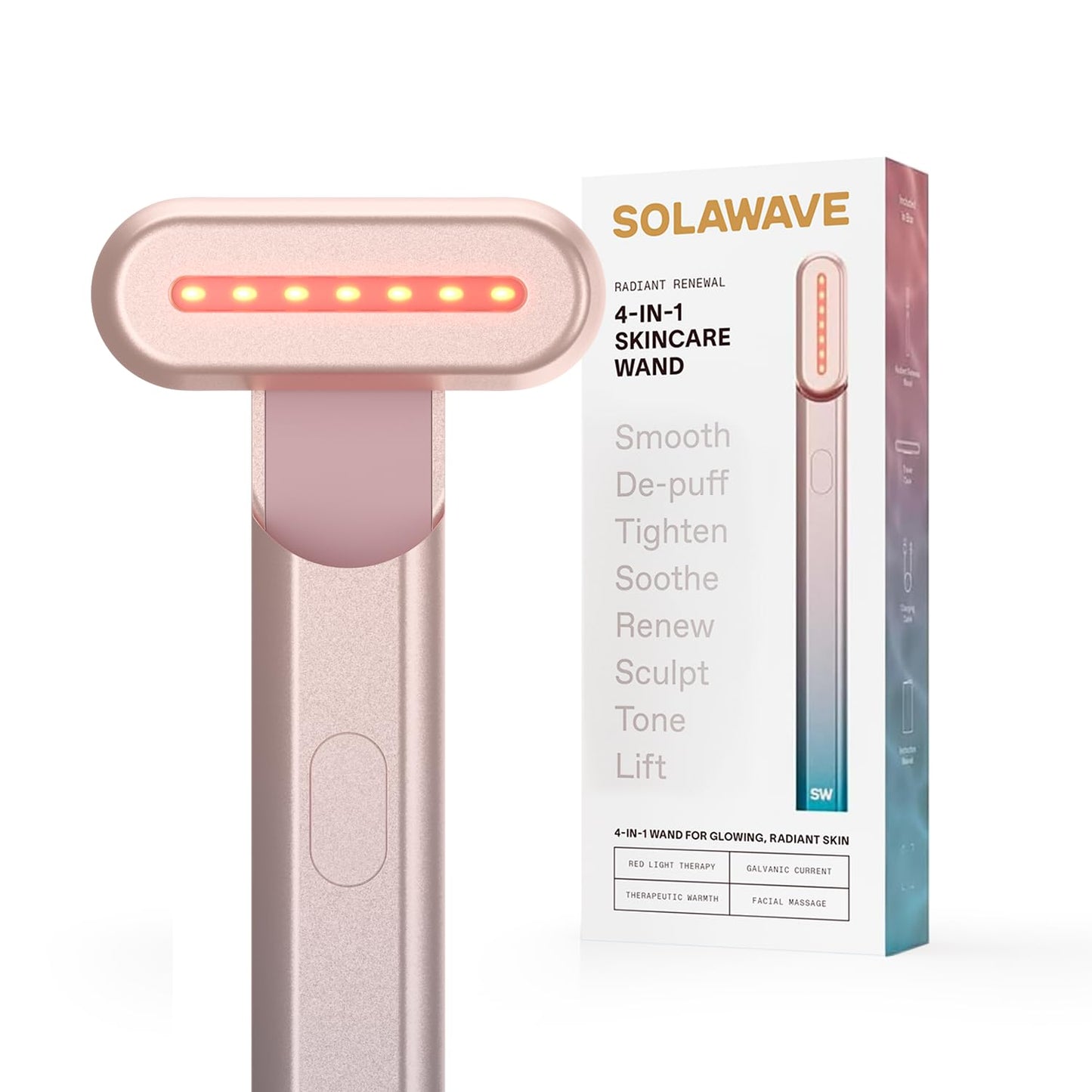 Solawave 4-in-1 Red Light Therapy Wand for Face & Neck | Beauty Device with Galvanic Current, Massager & Warmth | Anti-Aging, Wrinkle Reduction, Skin Tightening, Depuffing & Rejuvenation (Ombre) - Medaid International