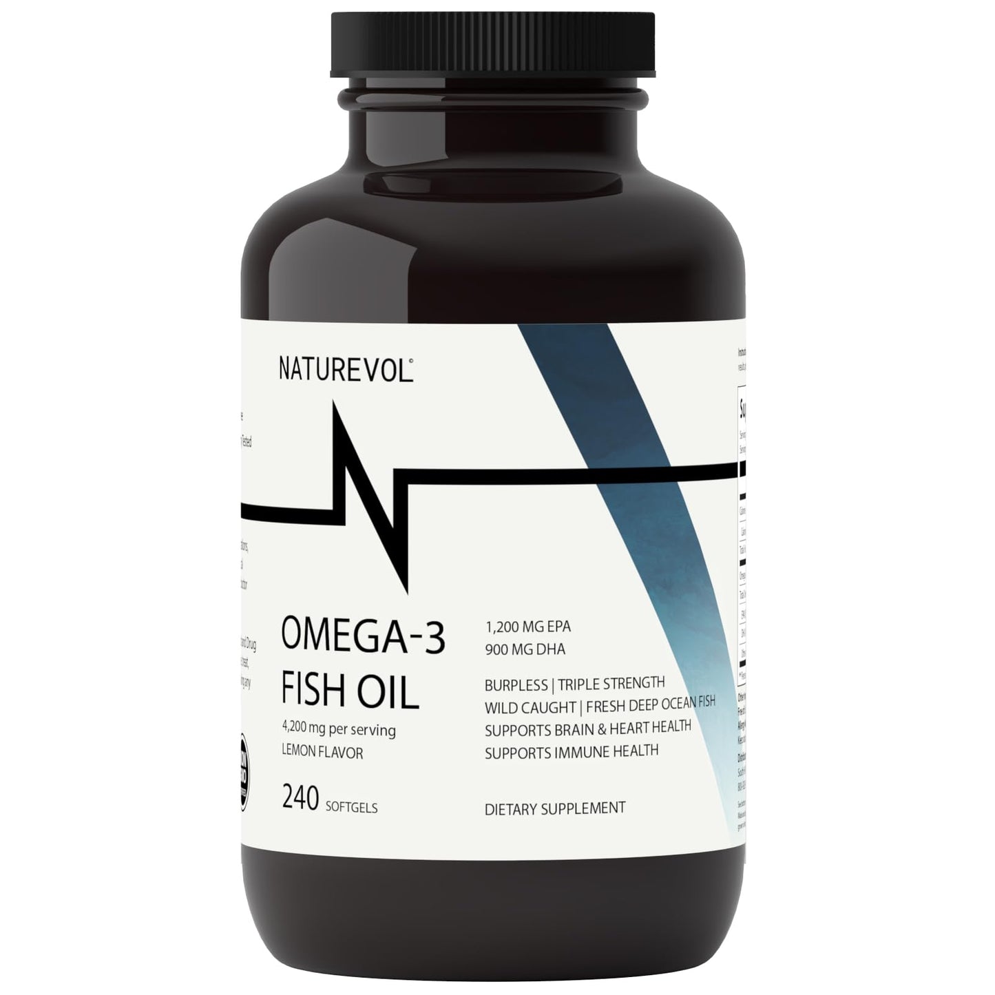 Triple Strength Omega 3 Fish Oil 4200mg - Burpless | Over 2200mg of Omega 3 Fatty Acids | 1200mg EPA + 900mg DHA | Best Essential Fatty Acids | Wild Caught/Deep Sea Fish, Lemon Flavored - 240 Softgels - Medaid International