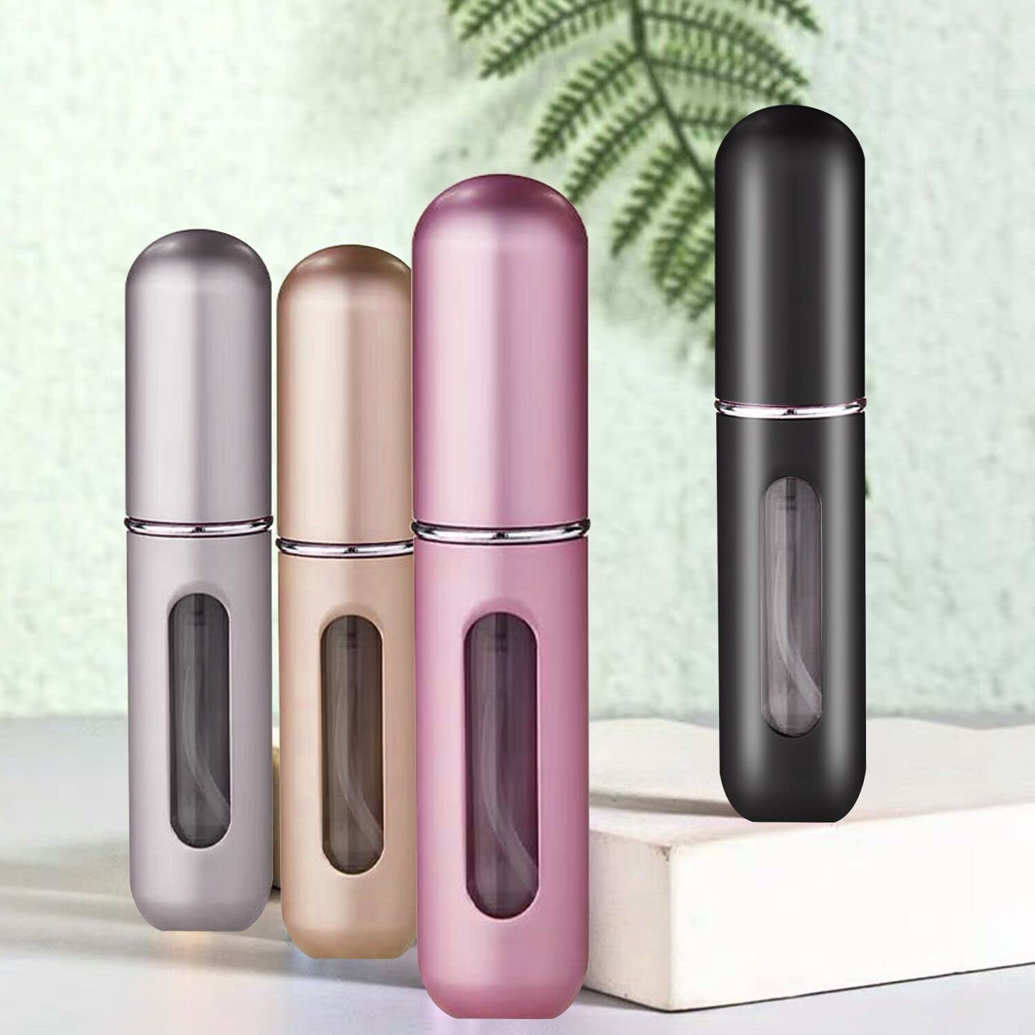 OUYFBO Refillable Travel Perfume Atomizer Bottle (4pcs), Refillable Fine Mist Portable Perfume Empty Spray Bottle,Scent Pump Case for Traveling and Outgoing - 8ml/0.27oz - Medaid International