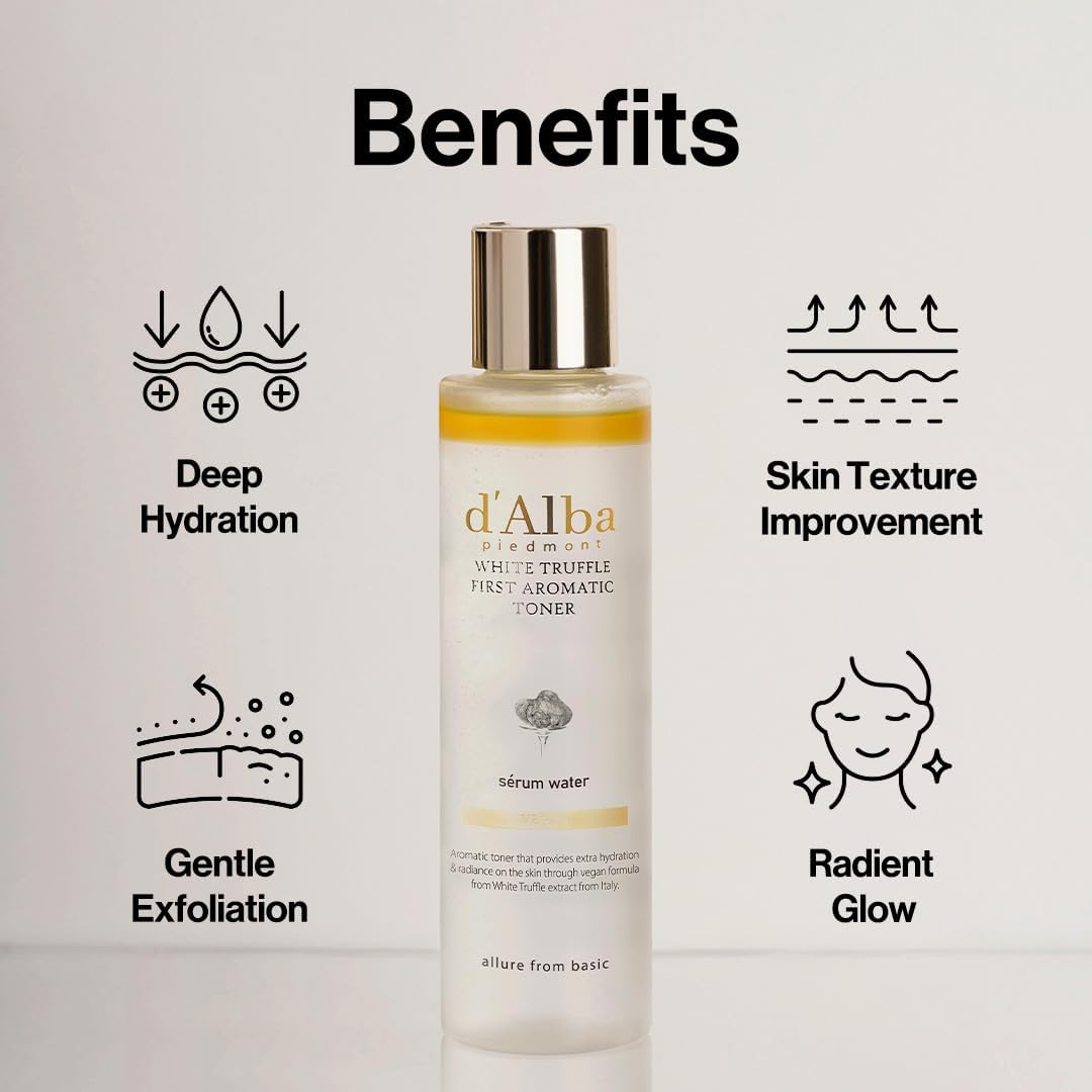 d’Alba Italian White Truffle First Aromatic Toner, Vegan Skincare, Gentle Hydrating Toner with White Truffles, Weakly Acidic, Skin Texture Enhancement, Surfactant Free (5.24 fl oz.) - Medaid International