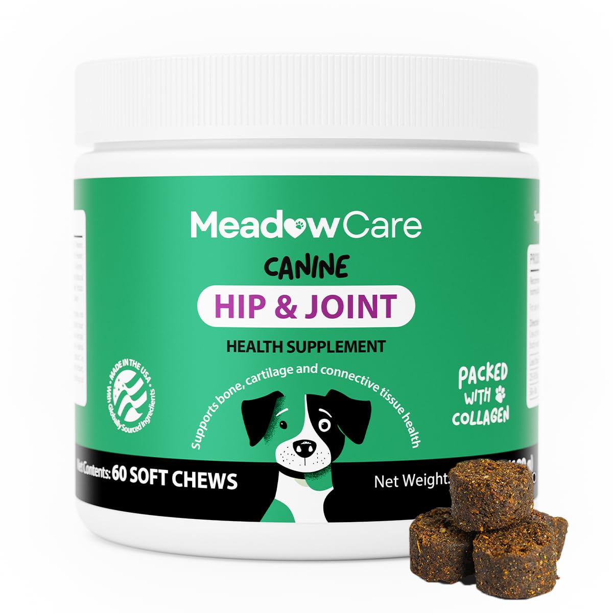 Hip and Joint Supplement for Dogs | MSM, Chondroitin & Glucosamine for Dogs | Supports Bone, Cartilage & Connective Tissue Health | Dog Joint Supplement | 60 Soft Chews180 g (6.35 oz) | MeadowCare