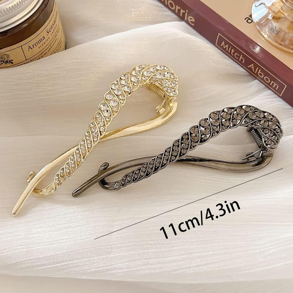 TERRIFI 4 PCS Rhinestone French Banana Clips, Elegant Hair Accessories with Pearl Decor for Stylish Hair Twists
