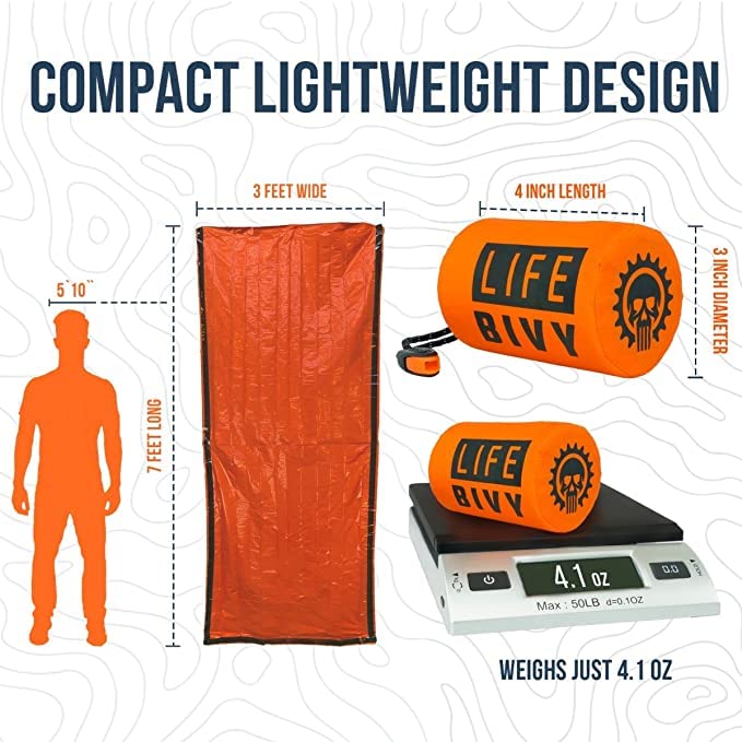 Go Time Gear Life Bivy Sleeping Bag - Reflective Thermal Blanket for Survival Gear - Waterproof Emergency Shelter for Camping Gear - Ultra Compact Bivy for Backpacking & Go Bag - Pack of 2, Orange