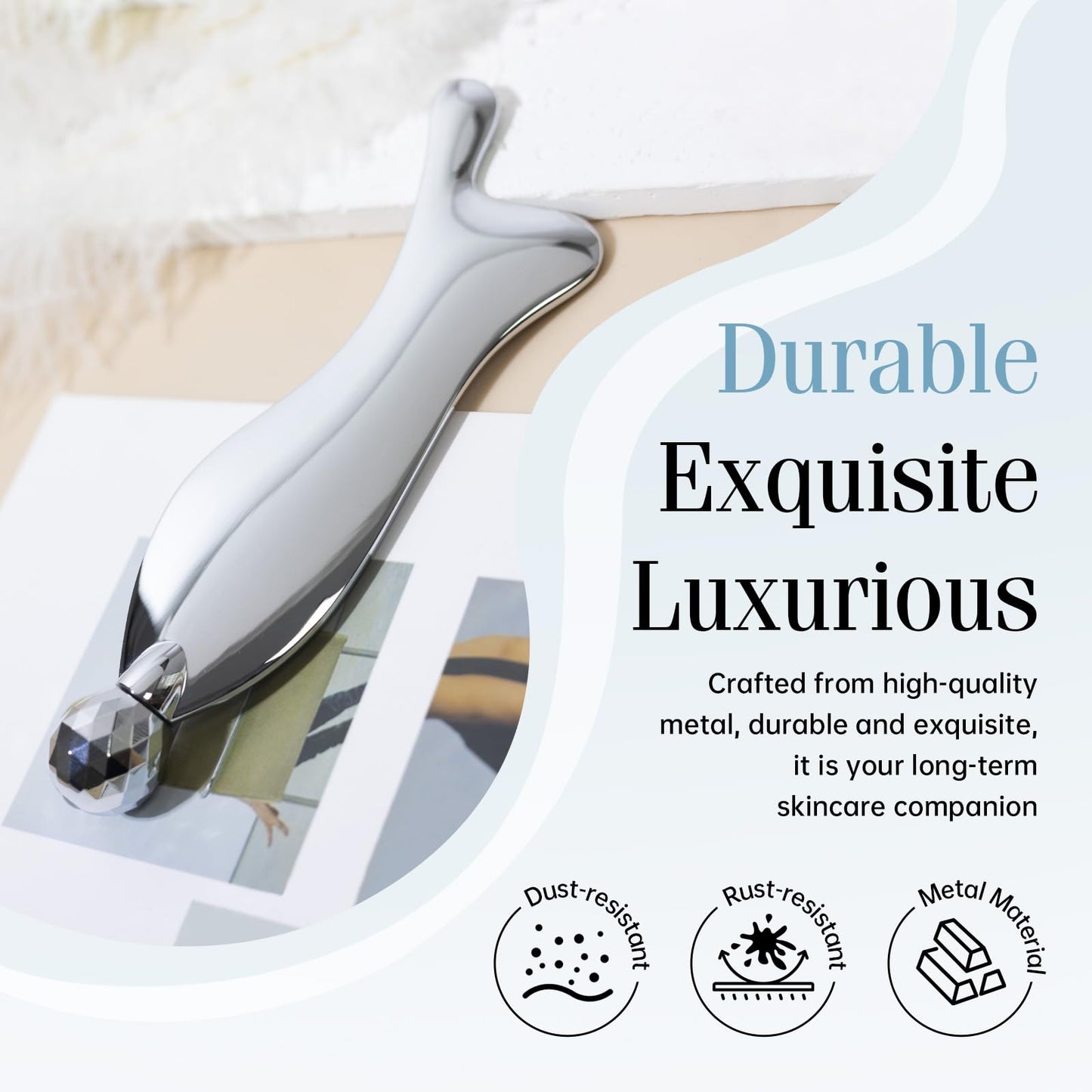 InfiniteRelax 4-in-1 Gua Sha Facial Tools, Metal Lymphatic Drainage Massager Facial Roller for Wrinkles and Lifting, Stainless Steel Gua Sha Tool for Face - Medaid International