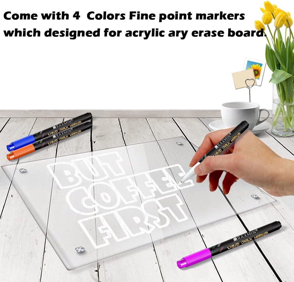 ChicRosa RR RAXMIN Acrylic Note Board Refrigerator Dry Erase Board Magnetic Clear 15”x11" Includes 4 Dry Erase Markers
